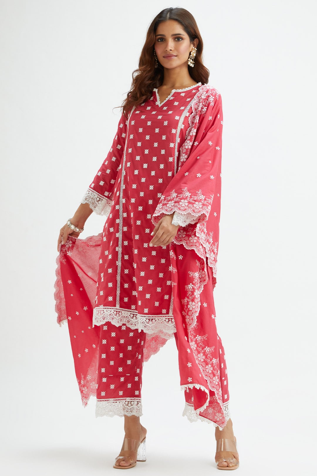 Finch Cotton Red Kurta Set