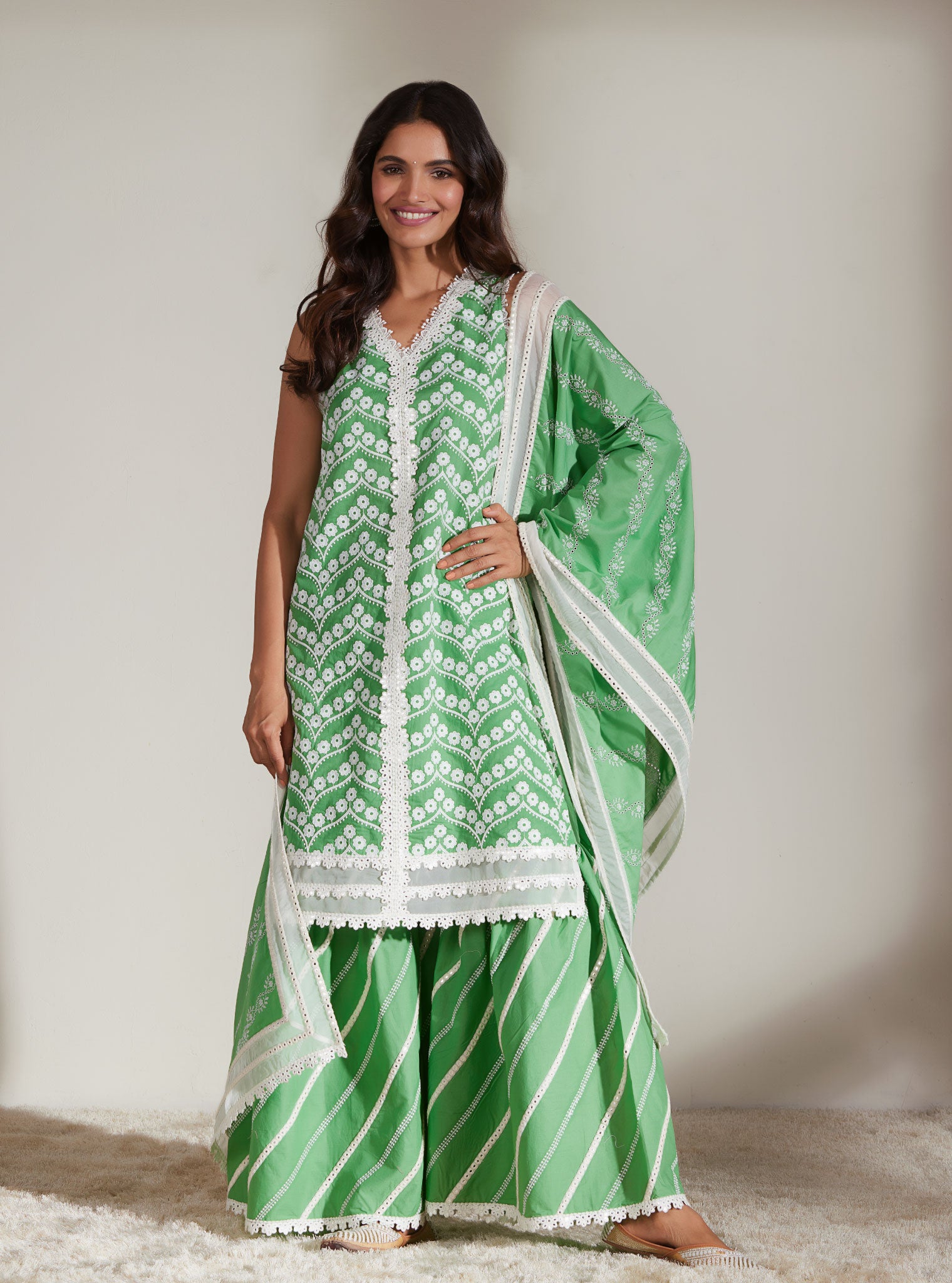 Gabriella Cotton Green Kurta with Garara Set