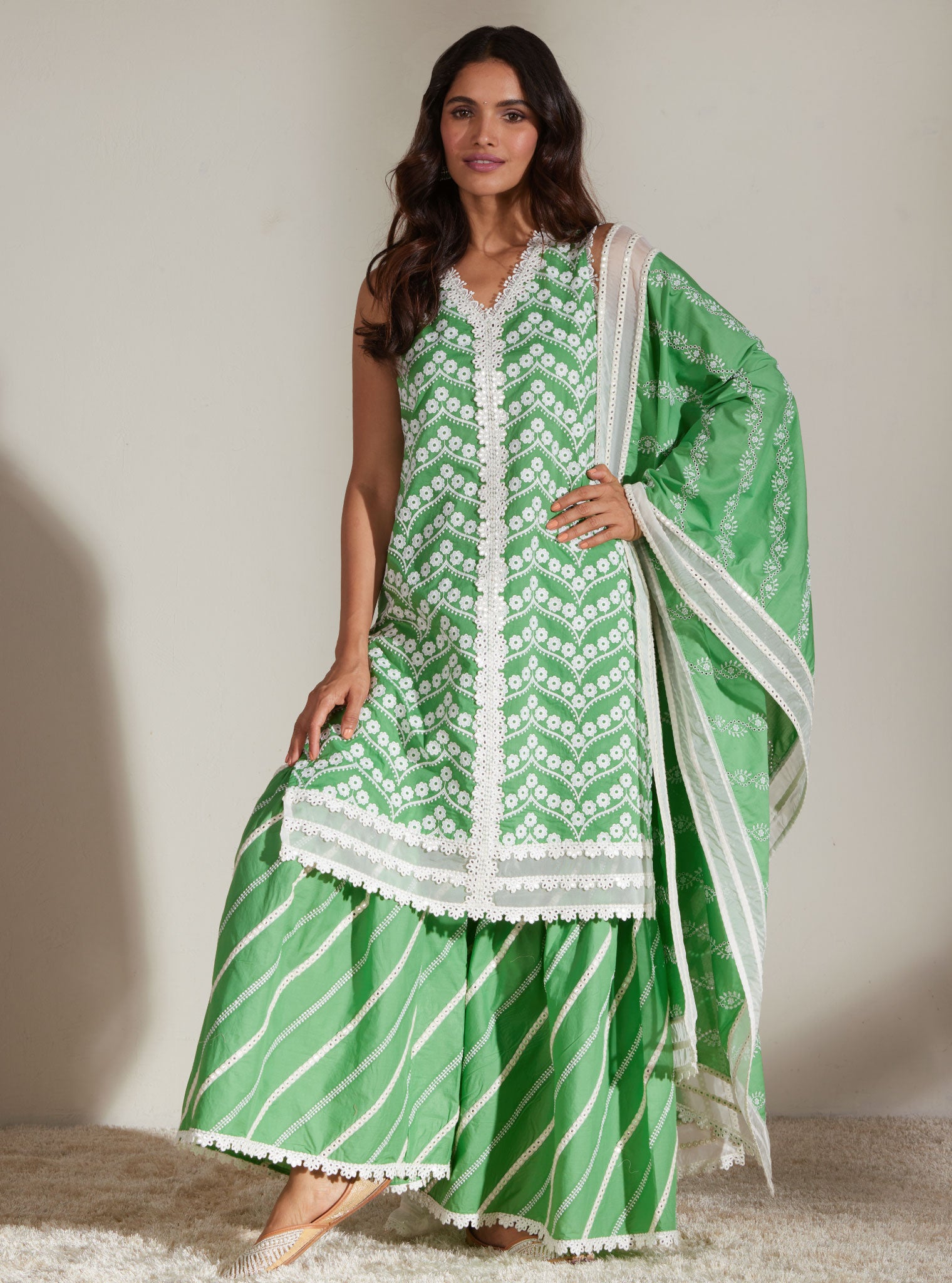Gabriella Cotton Green Kurta with Garara Set