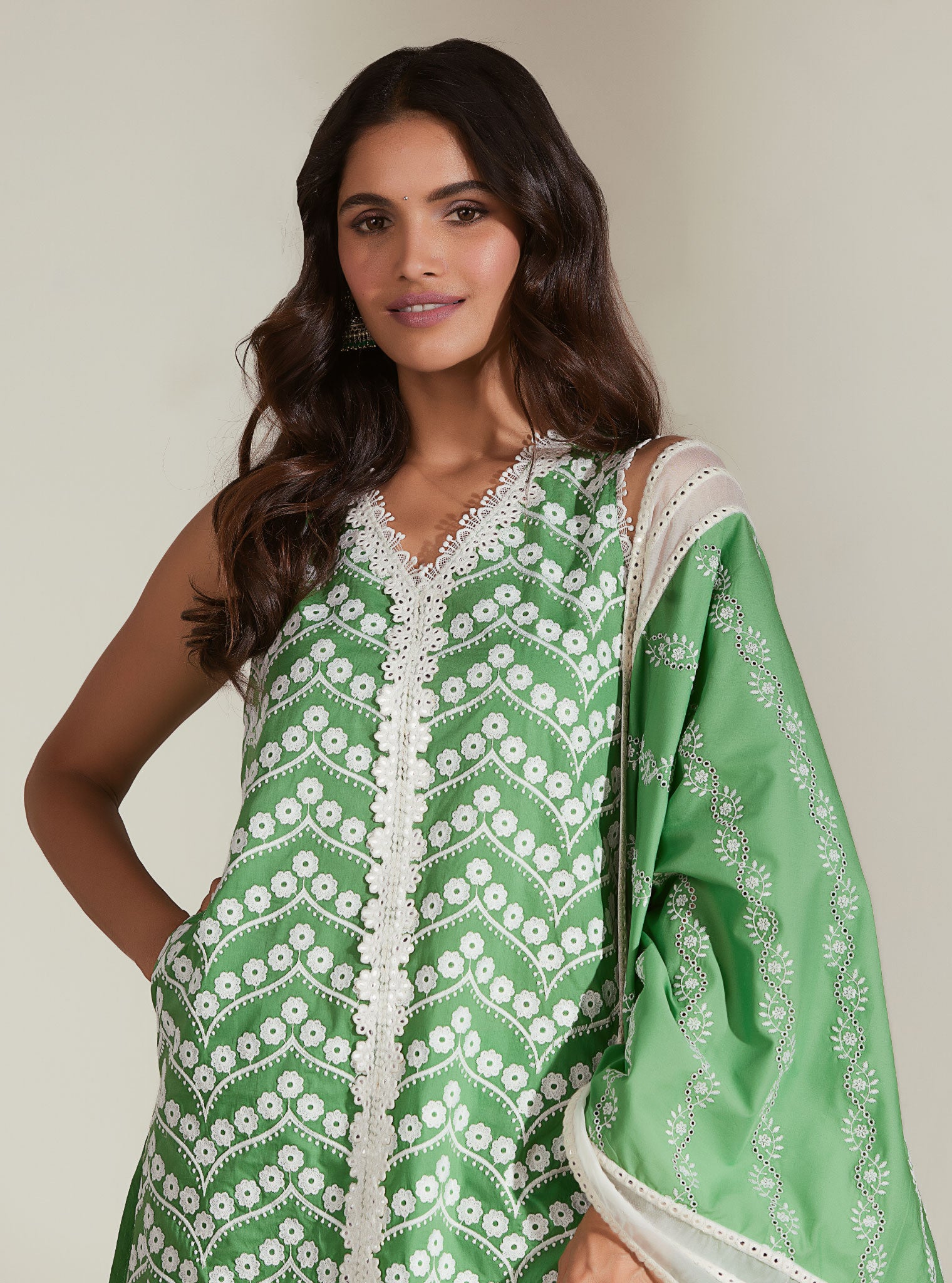 Gabriella Cotton Green Kurta with Garara Set