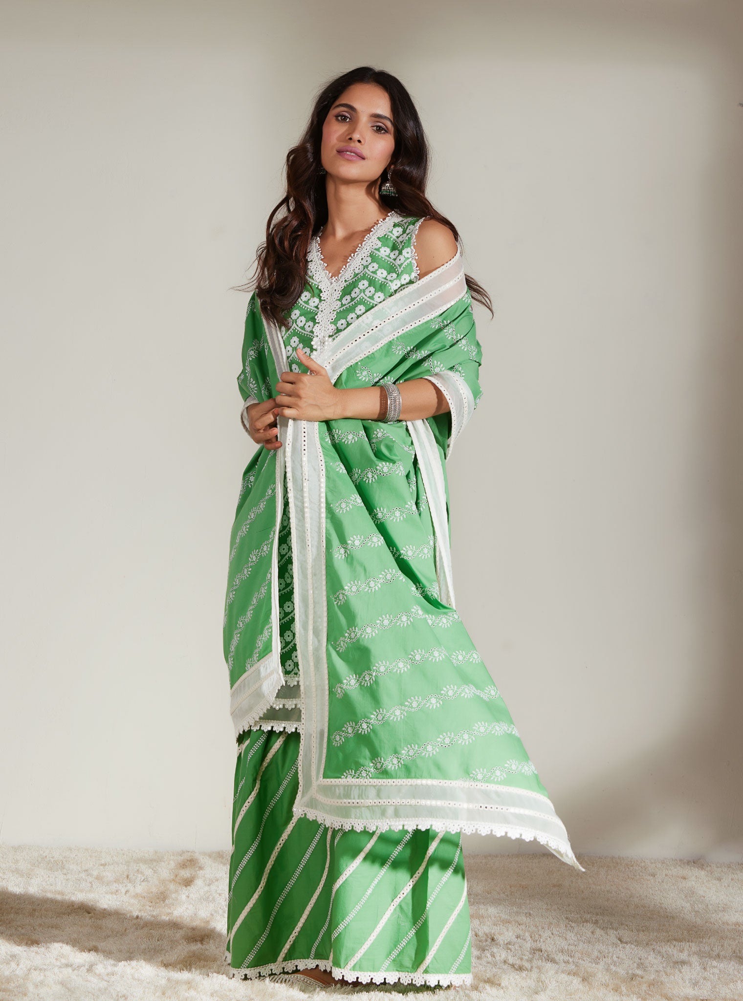Gabriella Cotton Green Kurta with Garara Set