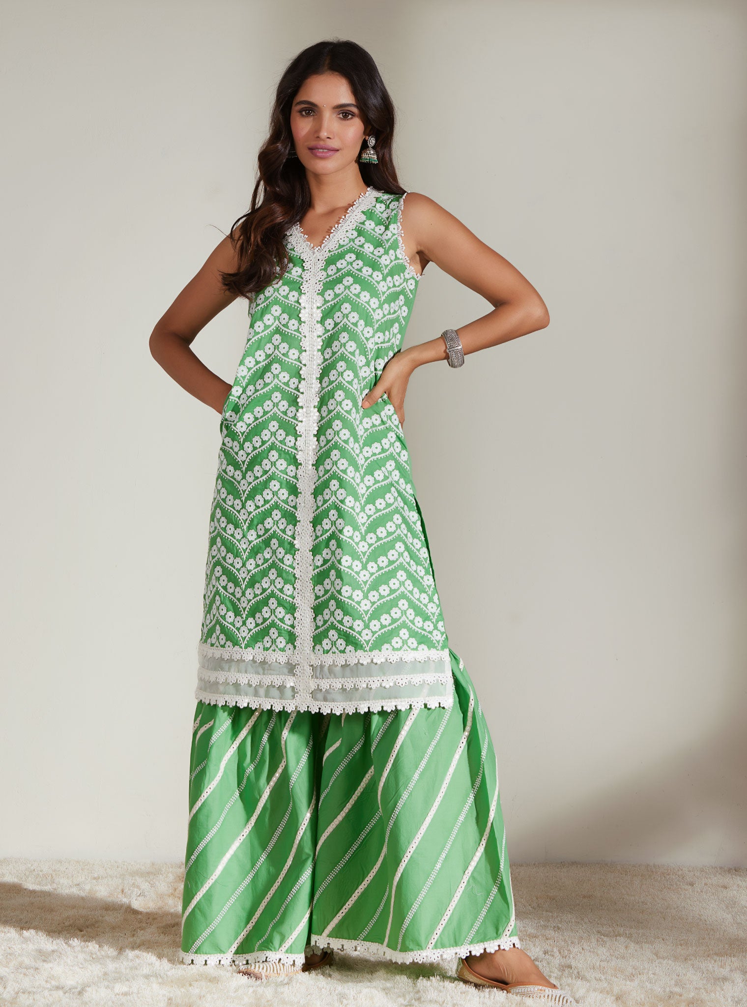 Gabriella Cotton Green Kurta with Garara Set