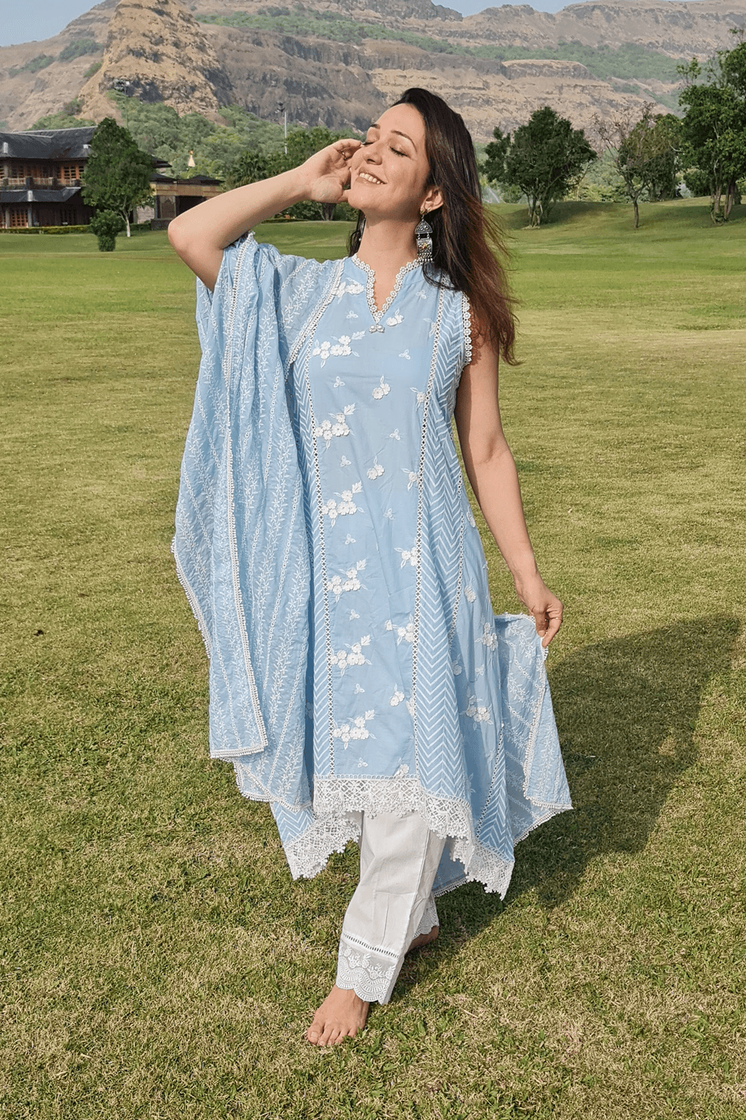 Glory Cotton Light Blue Kurta Set
