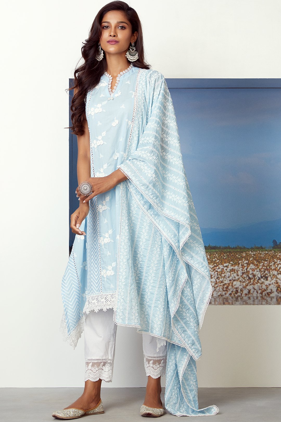 Glory Cotton Light Blue Kurta Set