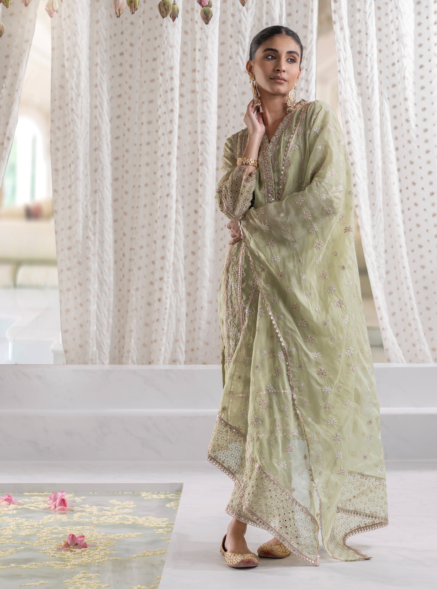 Ilahi Organza Green Kurta Set