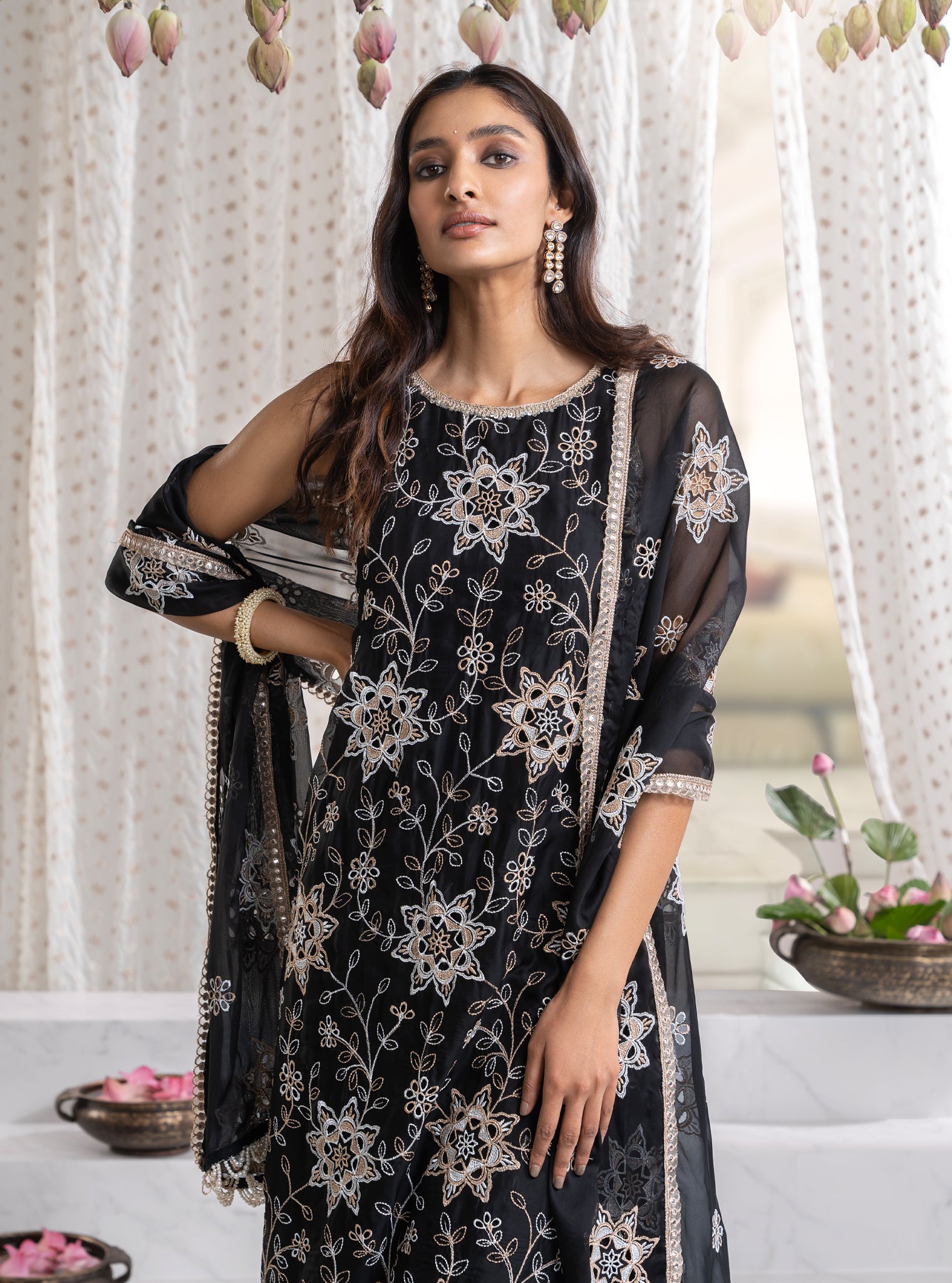 Jugni Organza Black Kurta Set