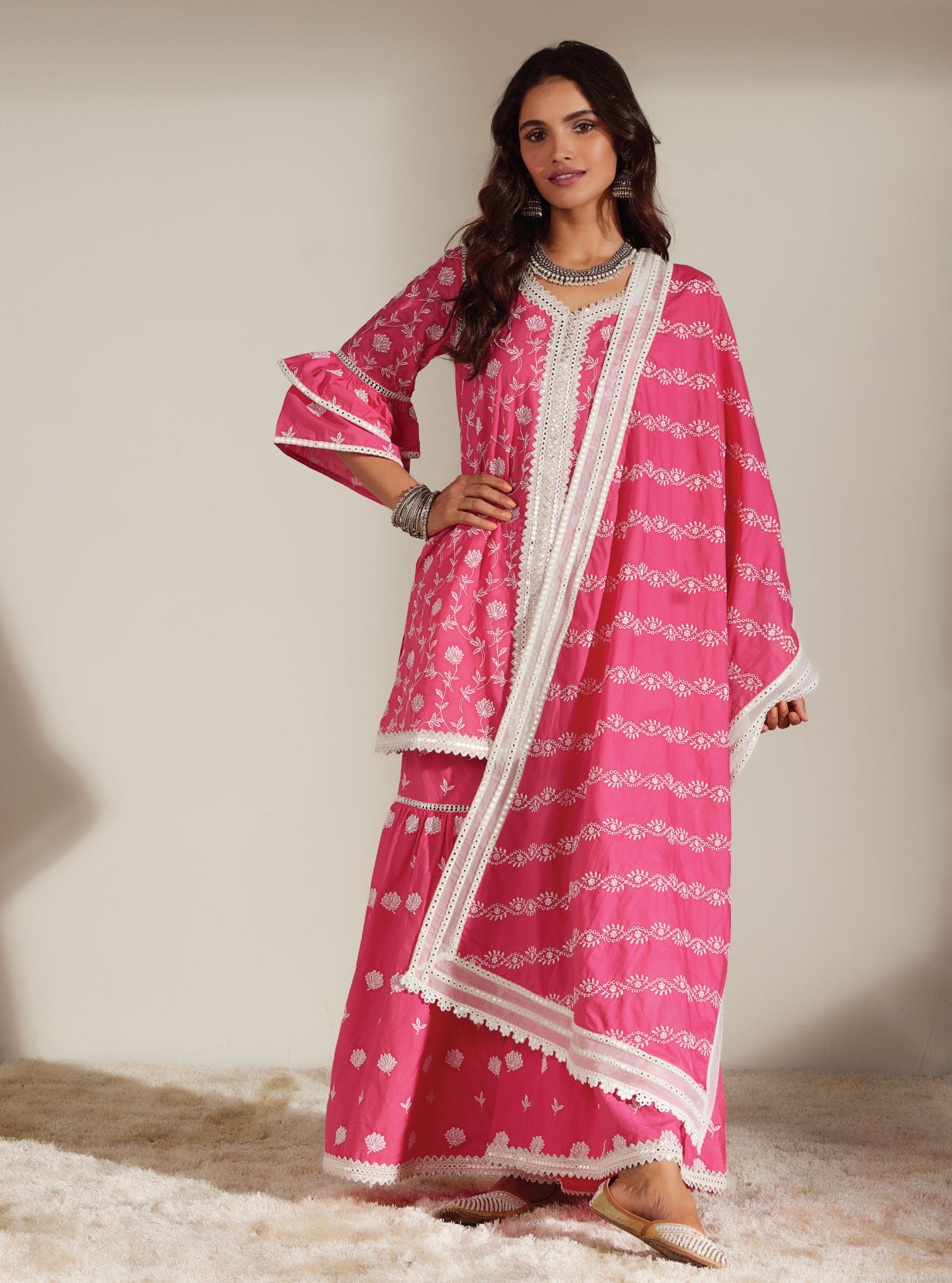 Keziah Cotton Pink Kurta with Garara Set