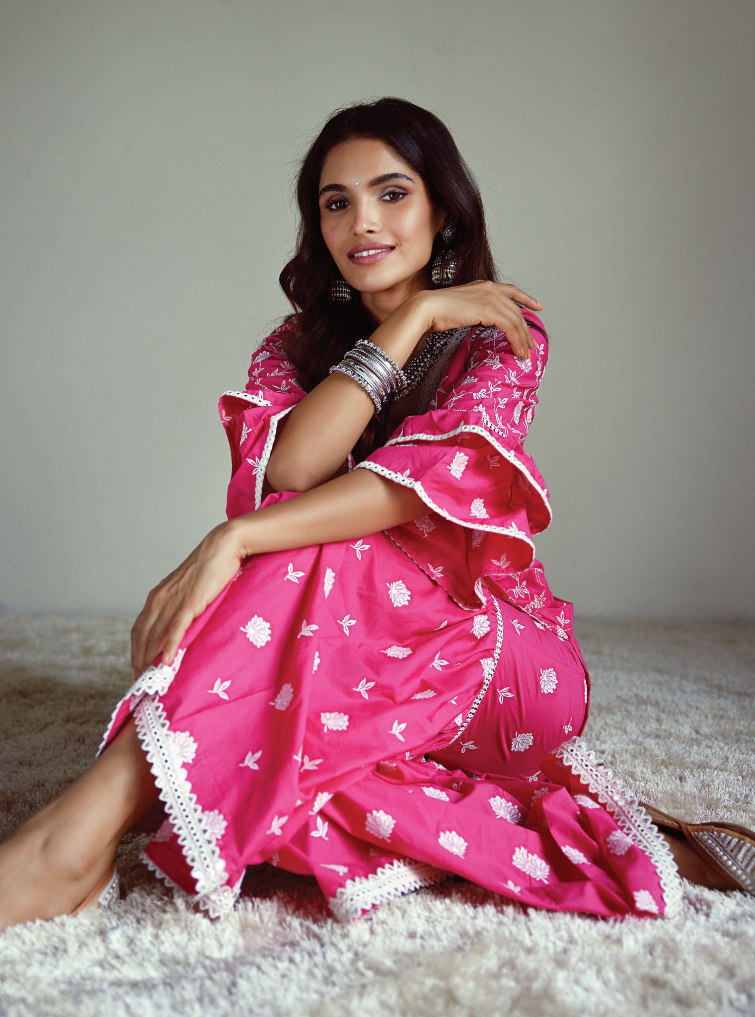 Keziah Cotton Pink Kurta with Garara Set