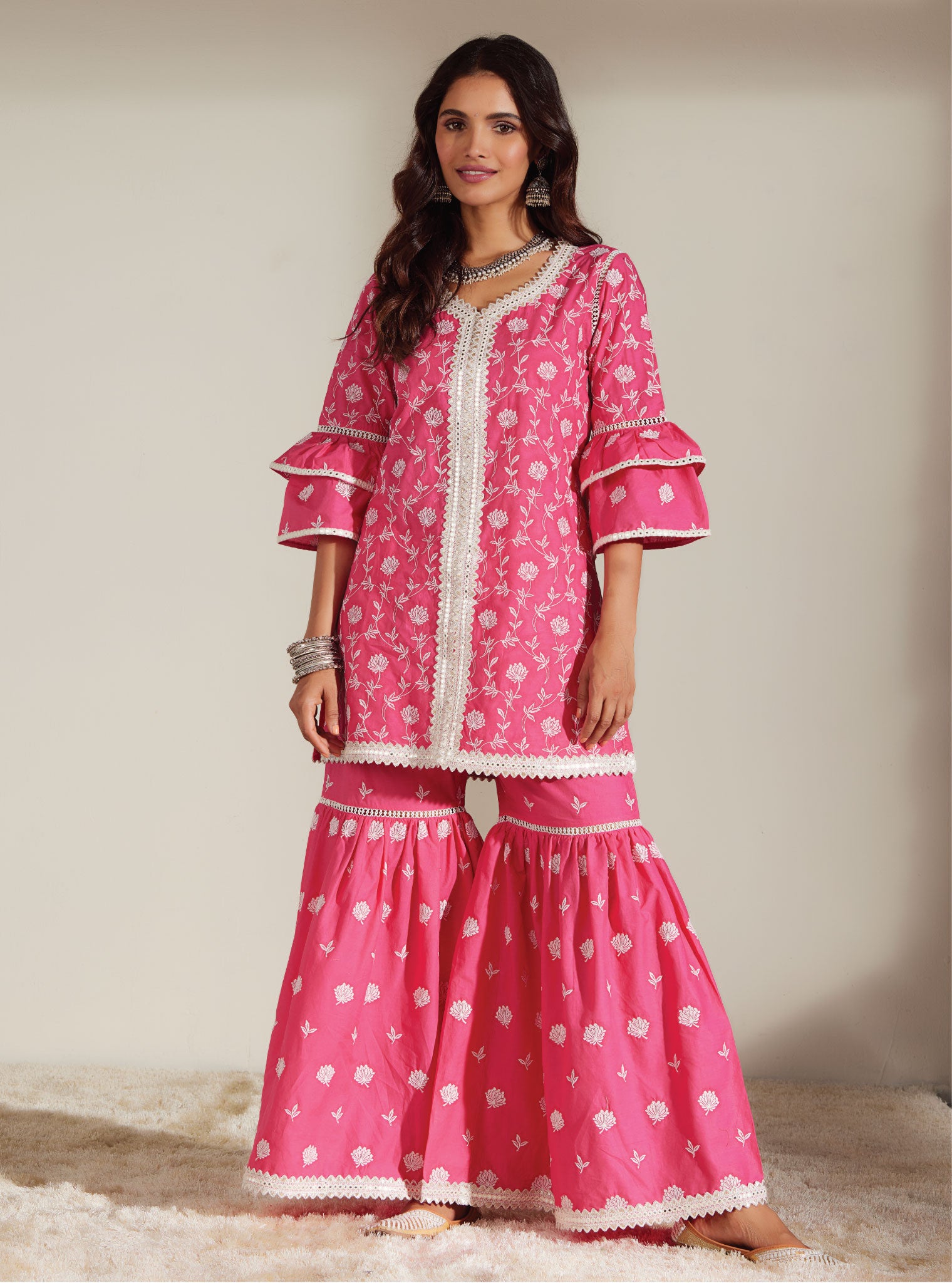 Keziah Cotton Pink Kurta with Garara Set