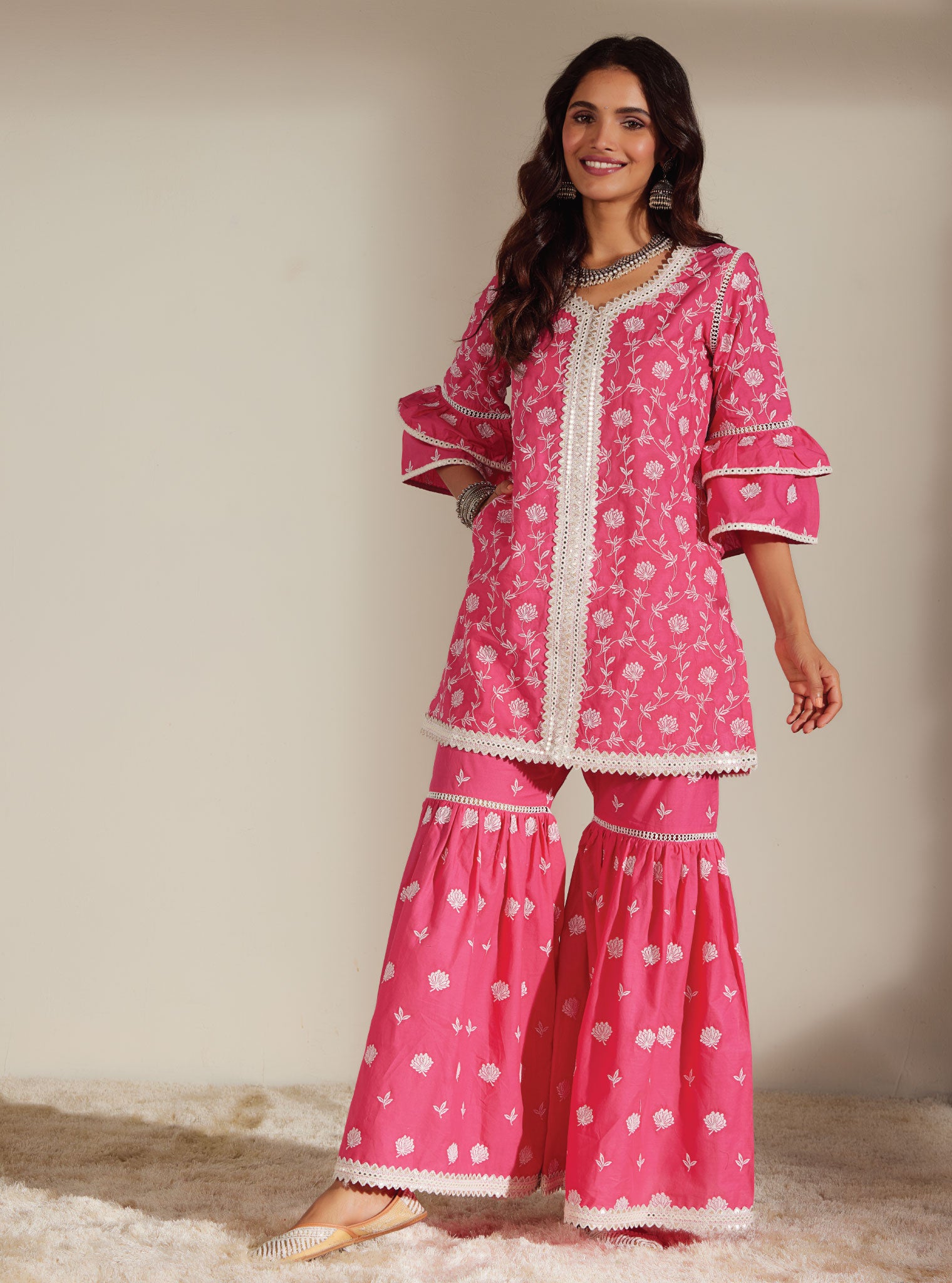 Keziah Cotton Pink Kurta with Garara Set