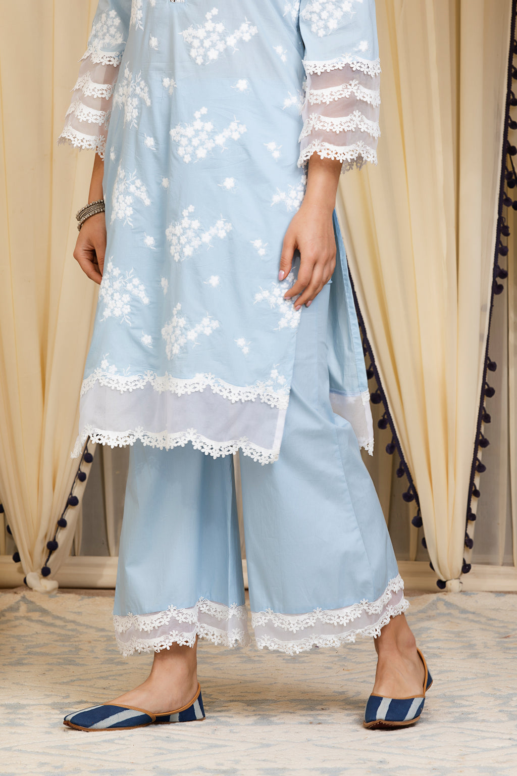 Mulmul Supima Cotton Pleated Bellbottom