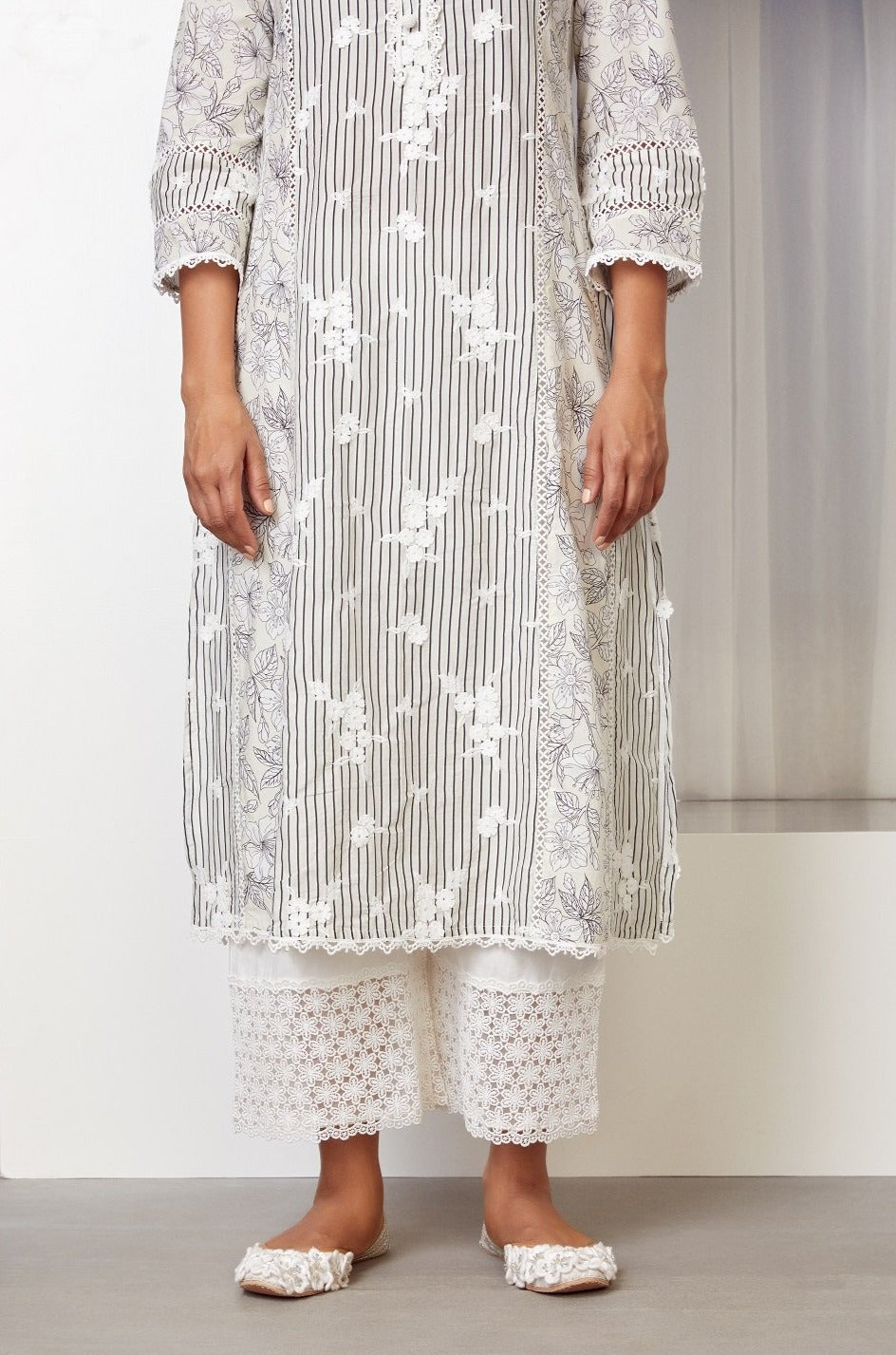 Carnaby Cotton Off White Kurta with Palazzo Set
