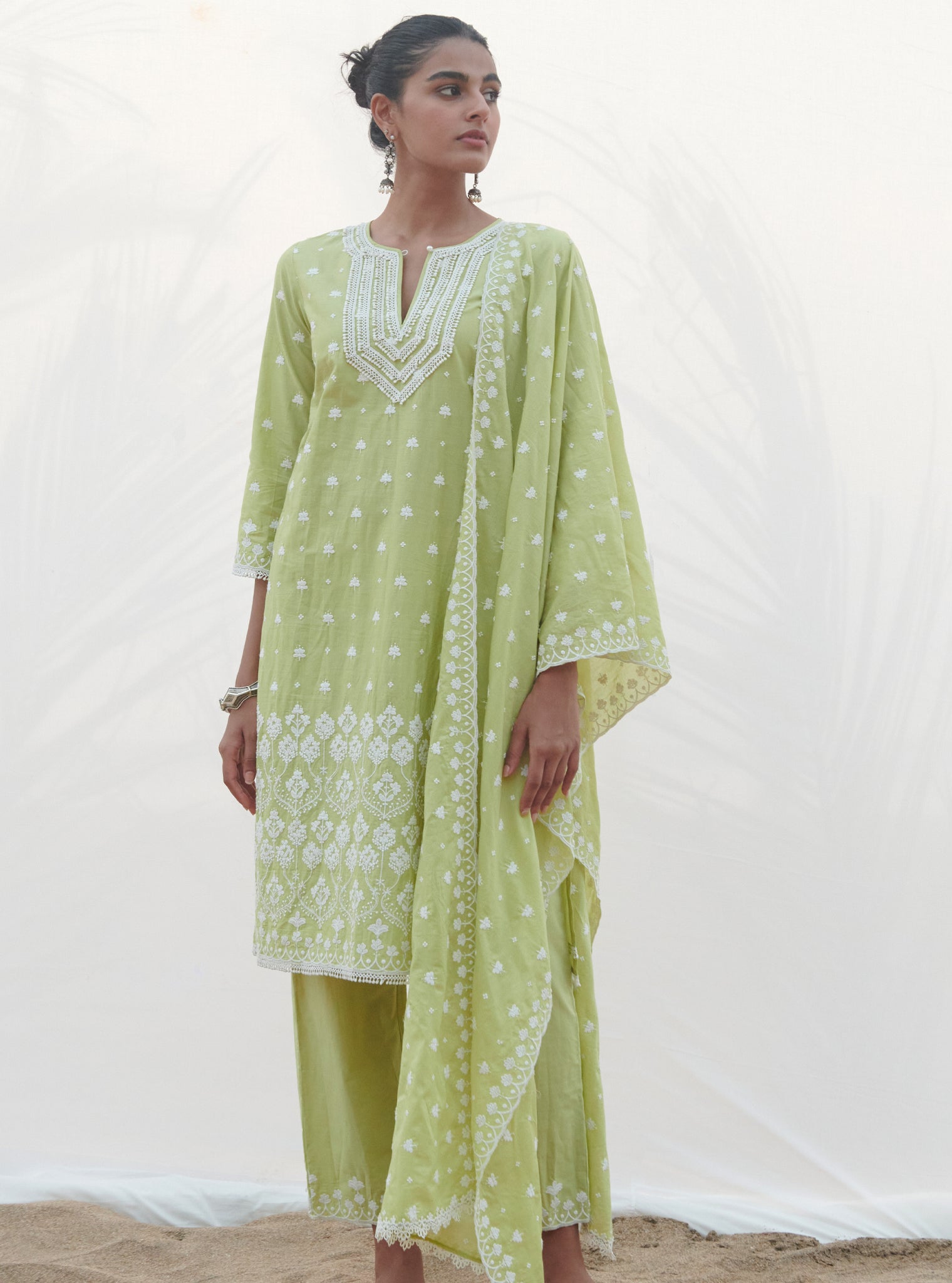 Miramar Cotton Lime Kurta Set