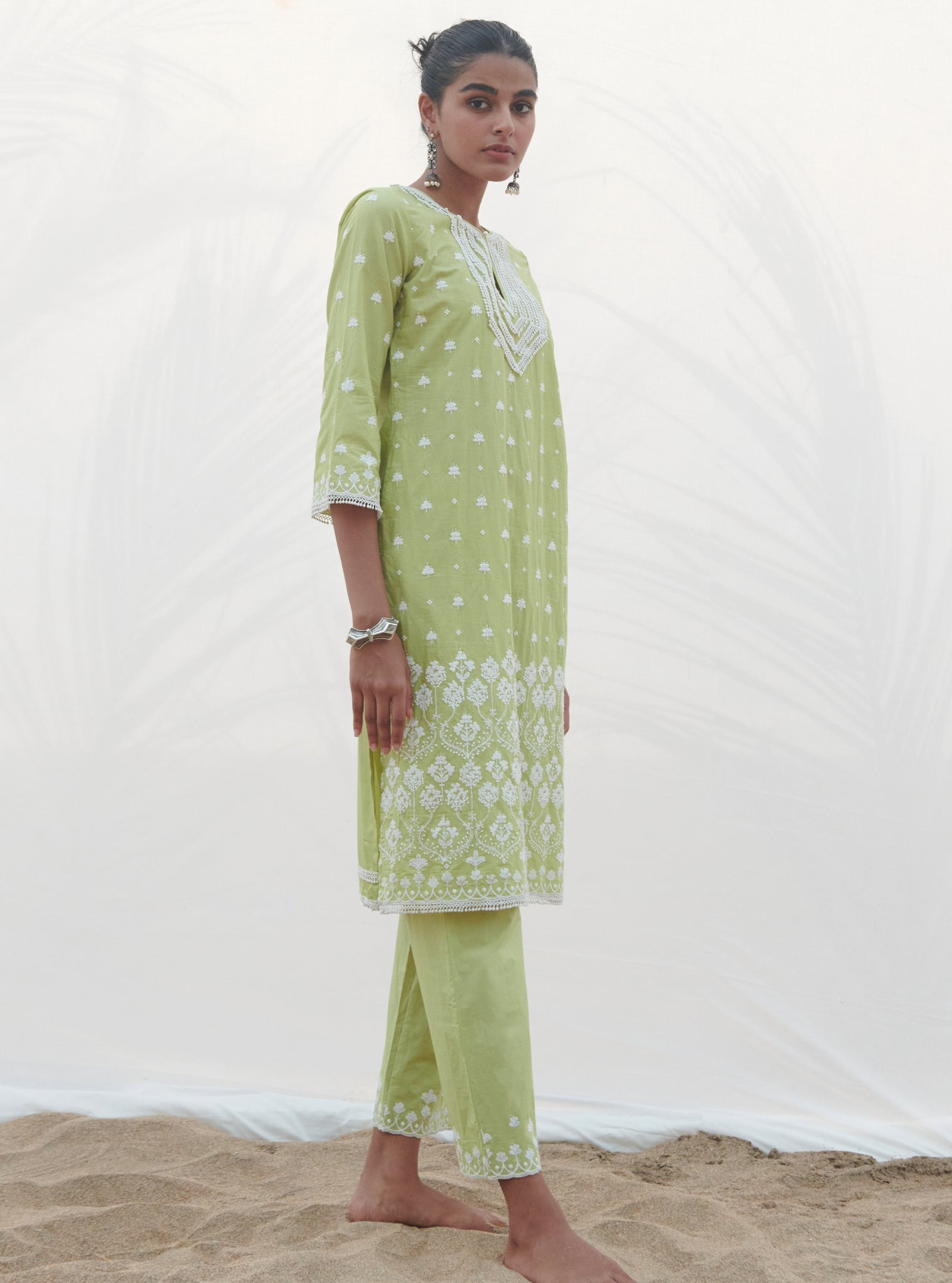 Miramar Cotton Lime Kurta Set