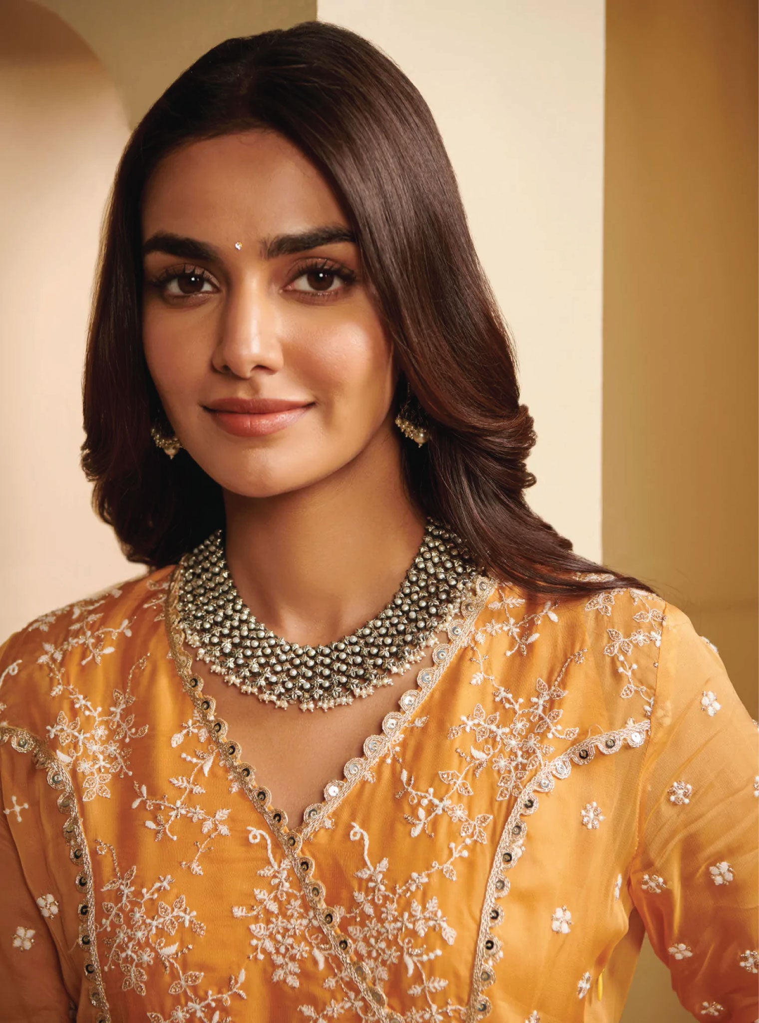 Pure Silver Mogra White Stone Necklace