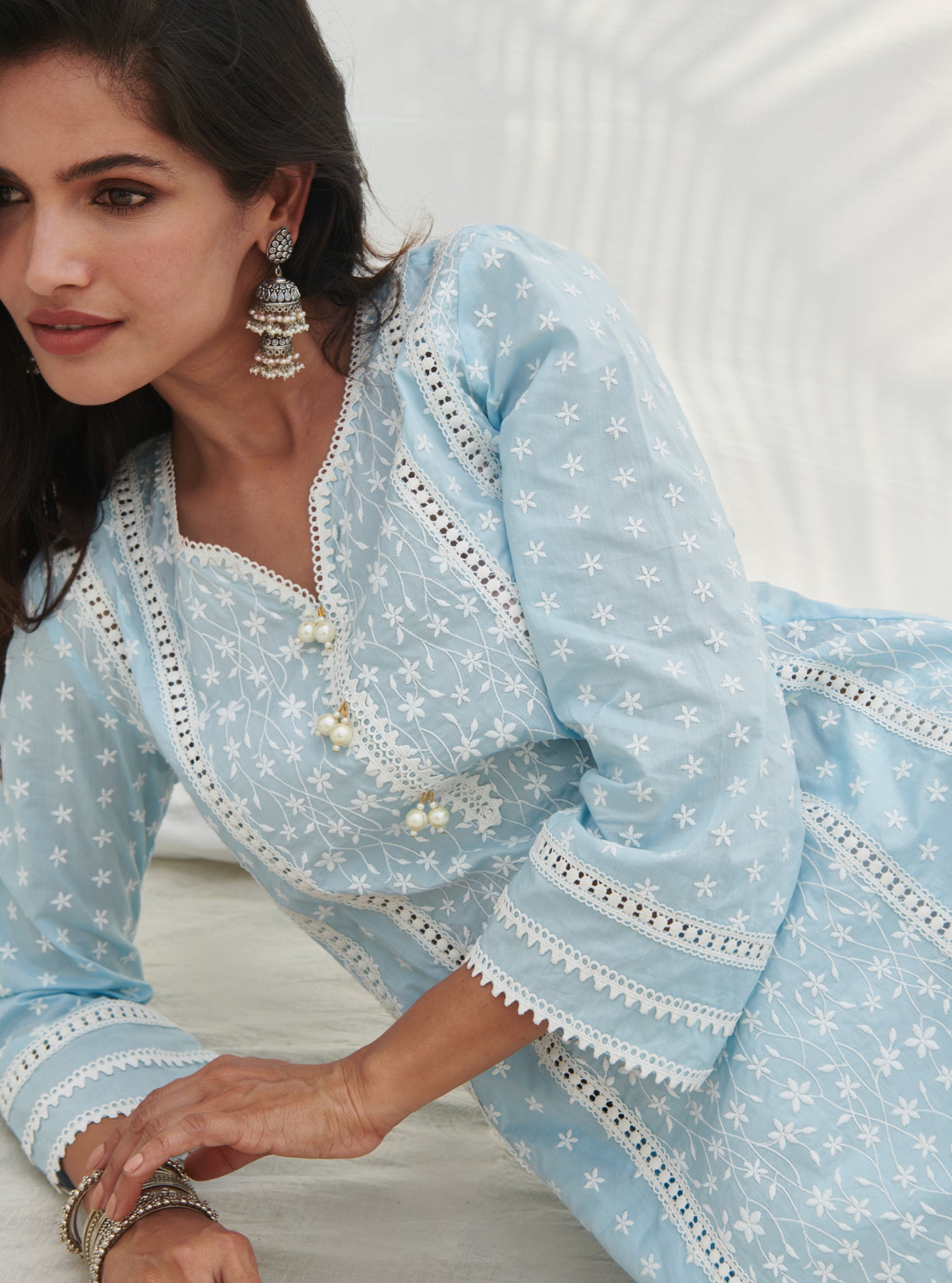 Moira Cotton Blue Kurta Set