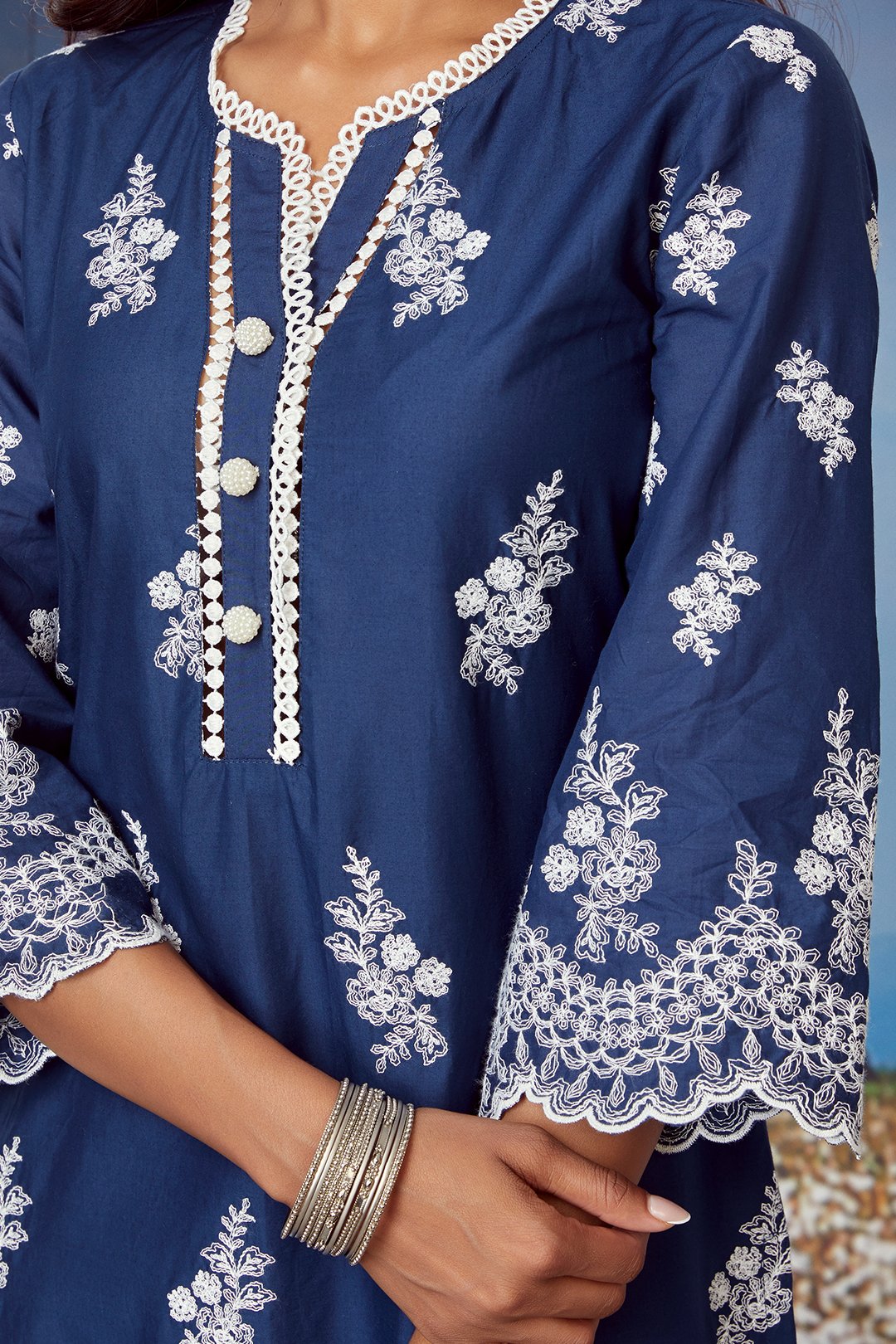 Moon Light Cotton Navy Kurta Set