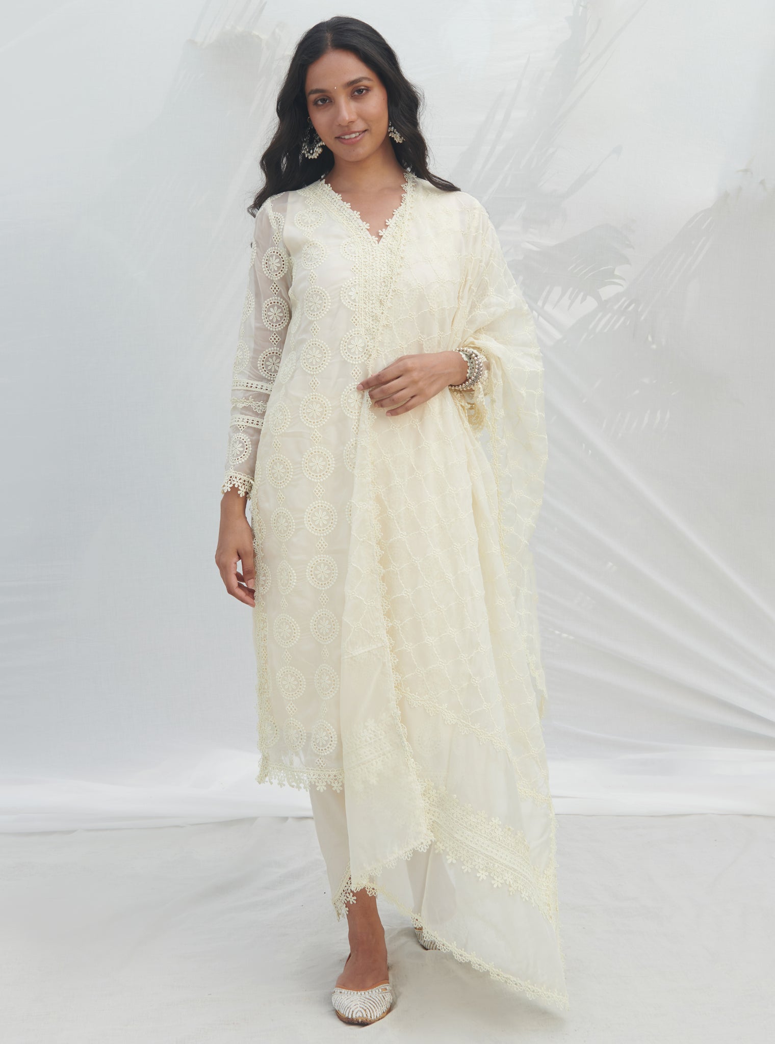 Nelli Organza White Kurta Set