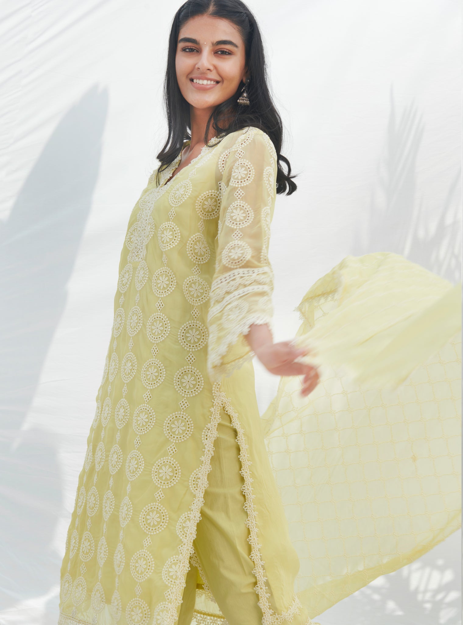 Nelli Organza Lime Kurta Set
