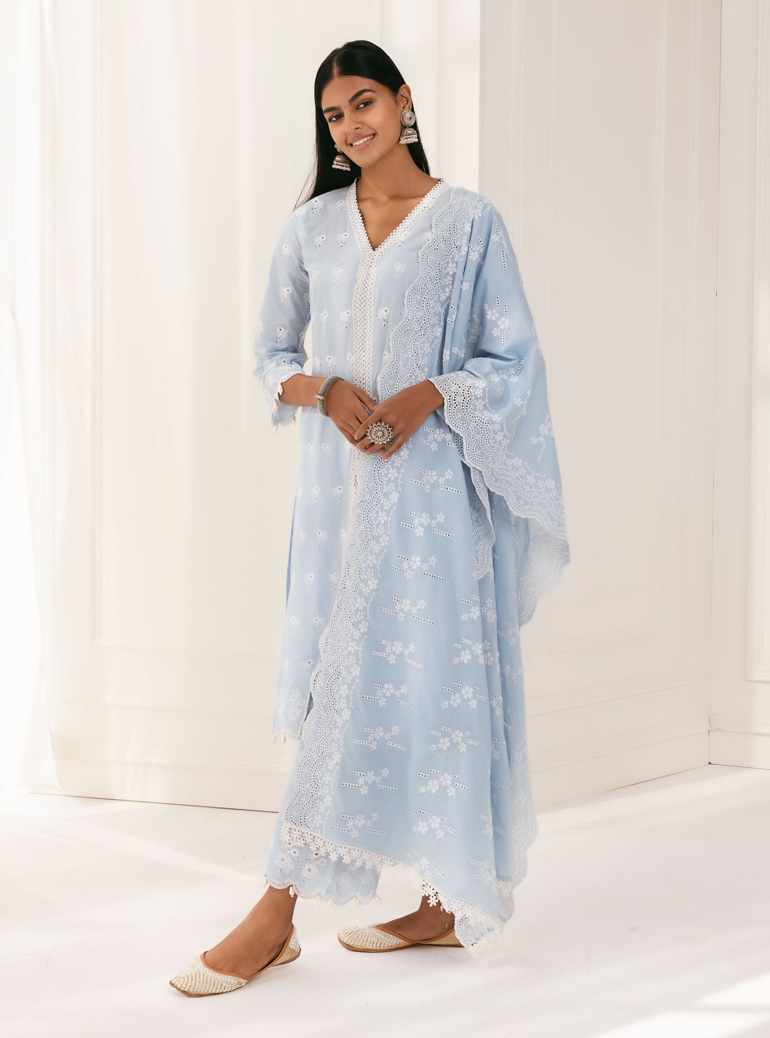 Nitoi Cotton Blue Kurta with Palazzo Set