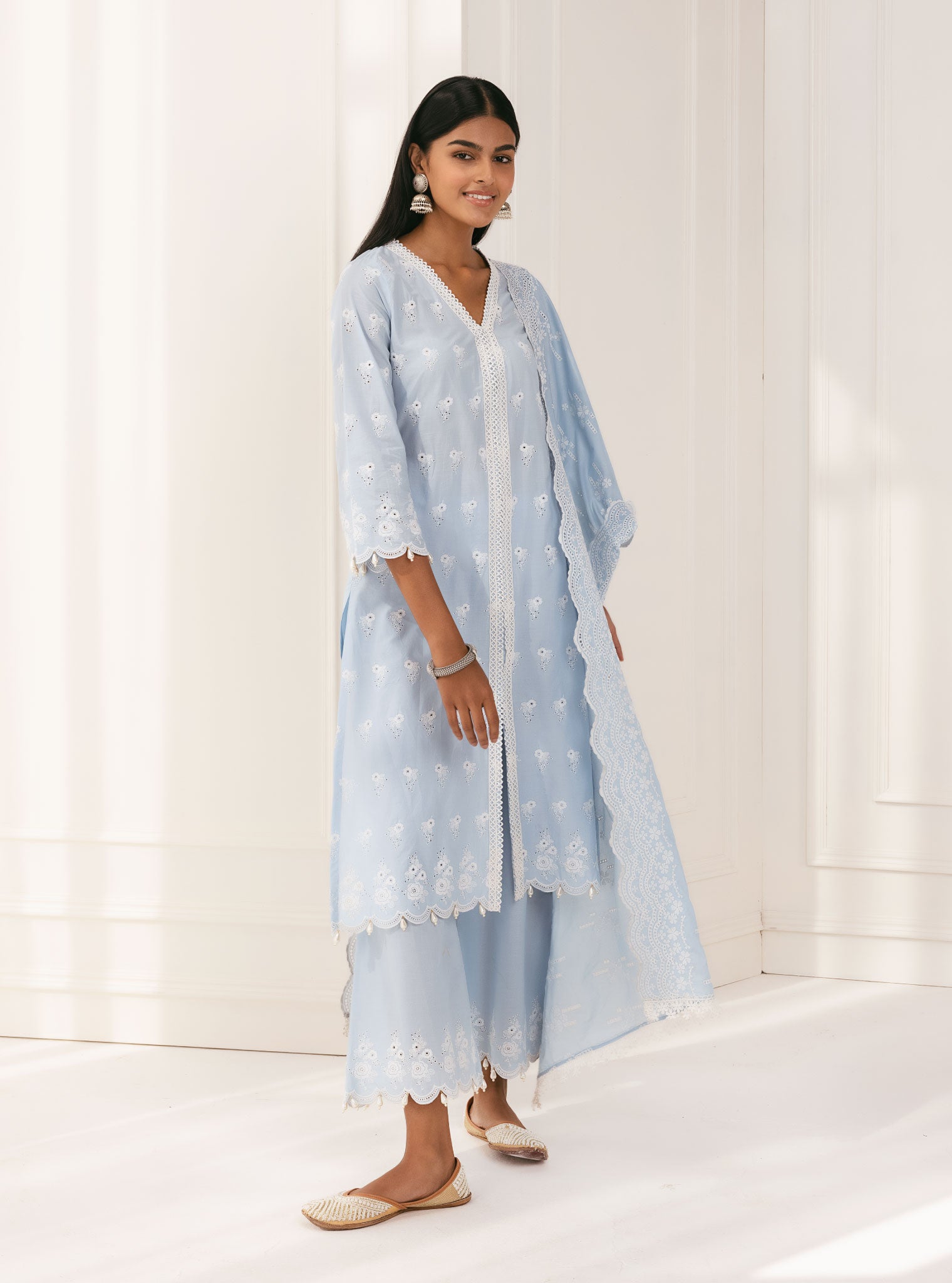 Nitoi Cotton Blue Kurta with Palazzo Set