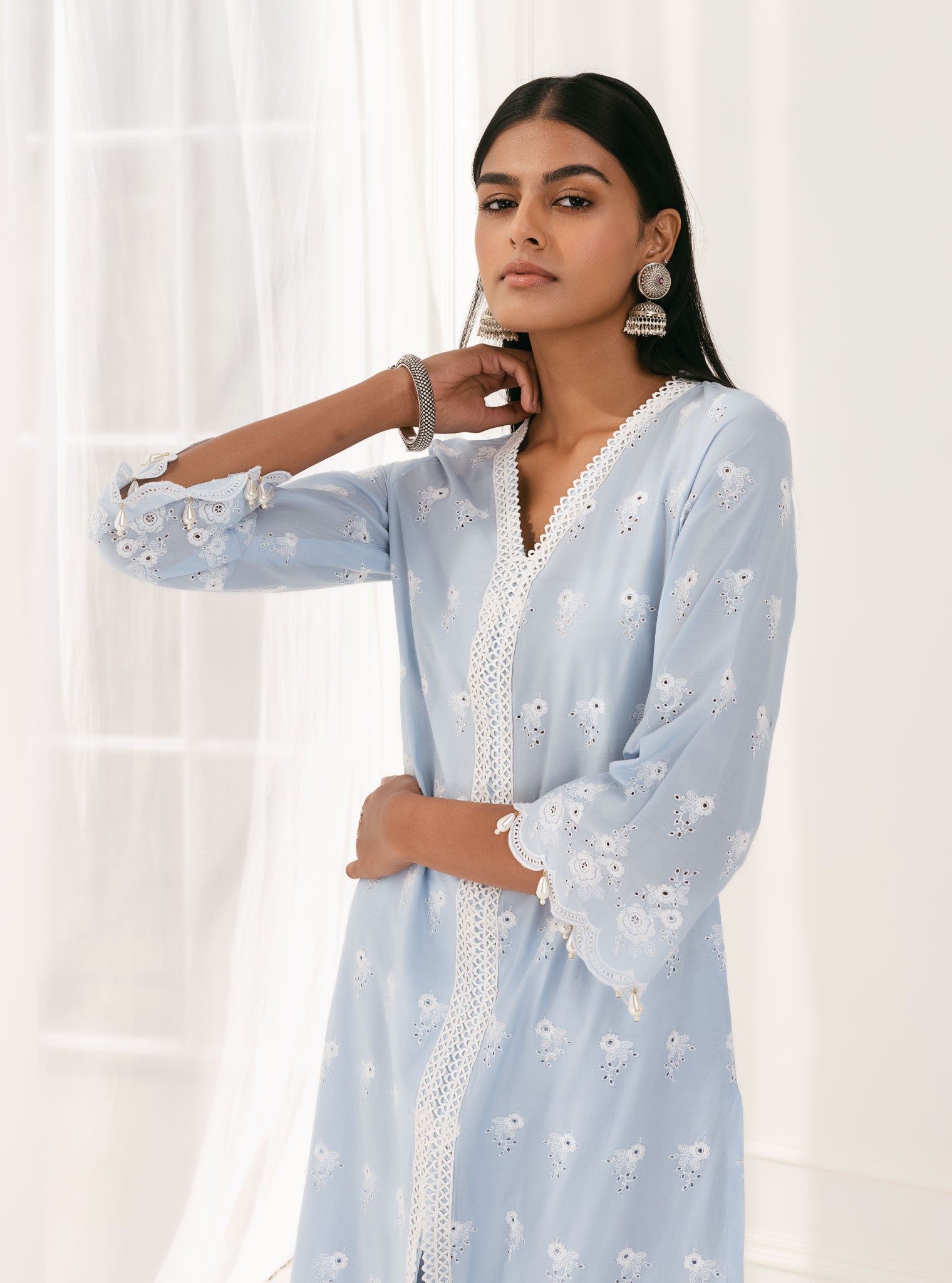 Nitoi Cotton Blue Kurta with Palazzo Set