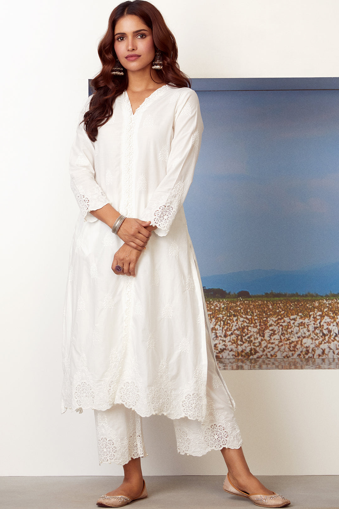 Oracle Cotton White Kurta with Palazzo Set