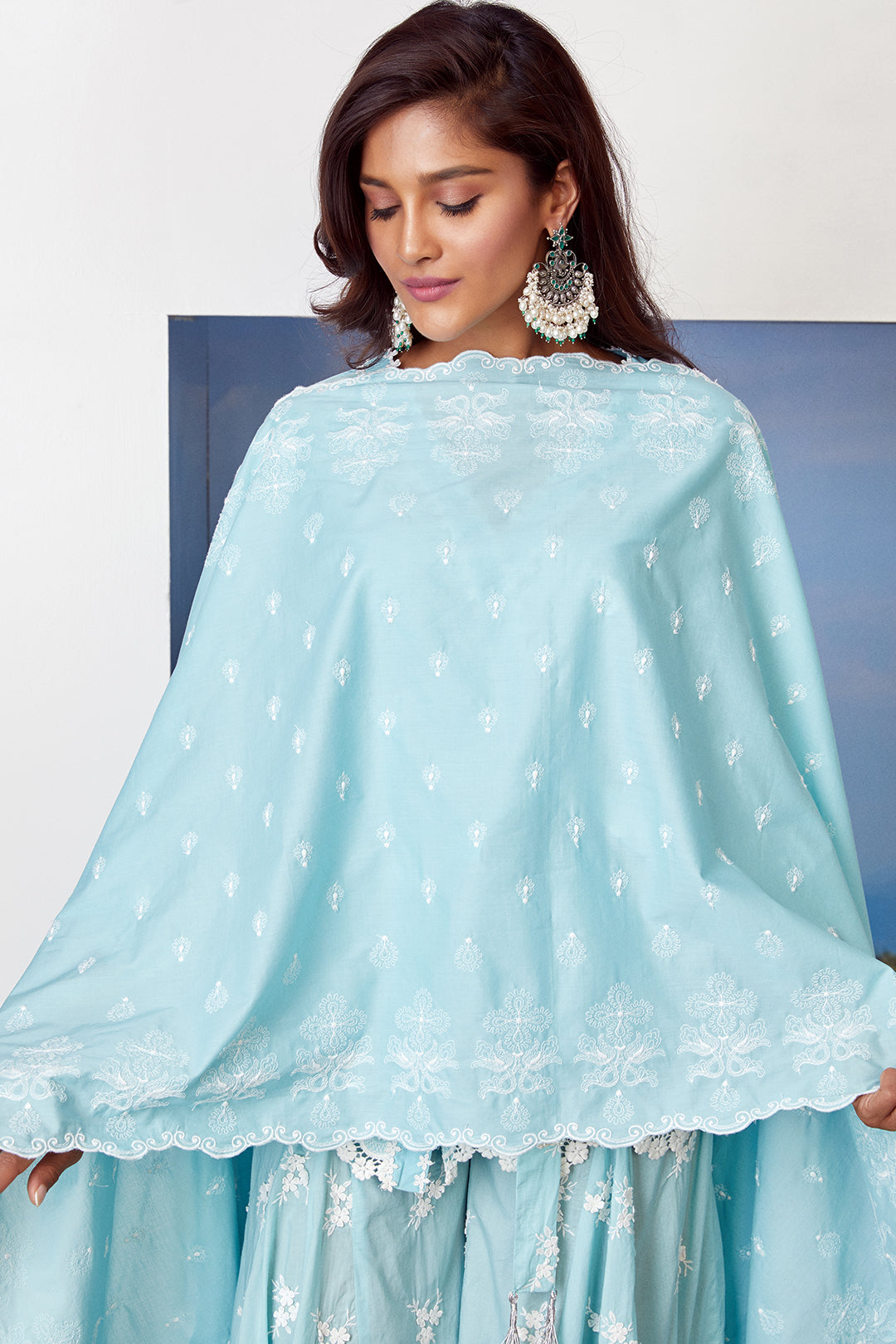 Pearl Star Cotton Turquoise Kurta with Sharara Set