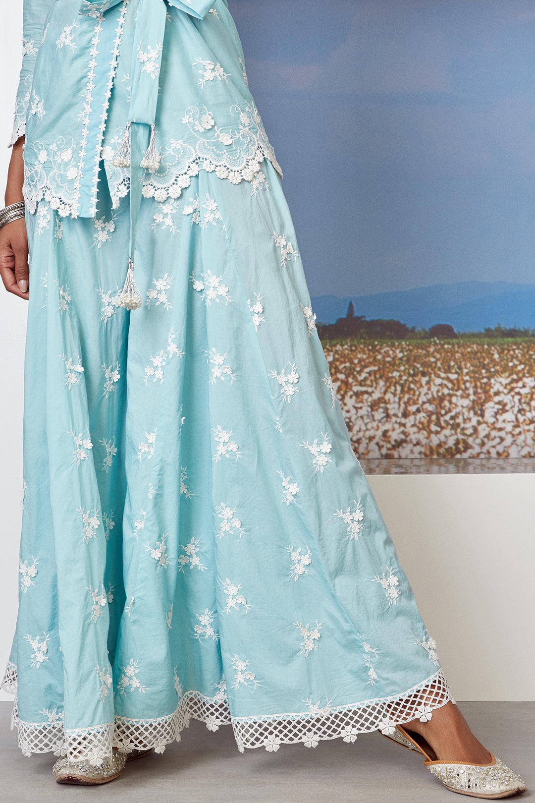 Pearl Star Cotton Turquoise Kurta with Sharara Set