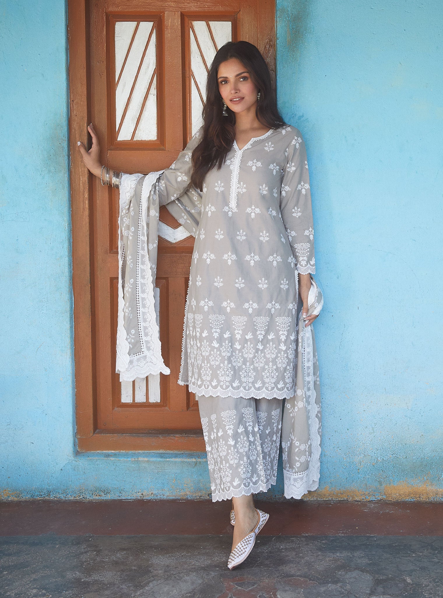 Prini Cotton Grey Kurta with Palazzo Set