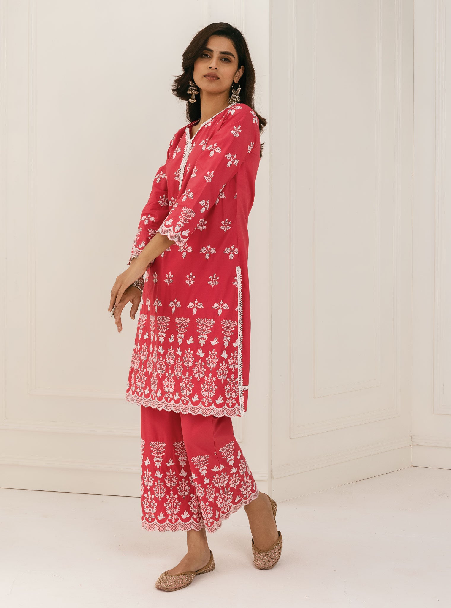 Prini Cotton Red Kurta with Palazzo Set