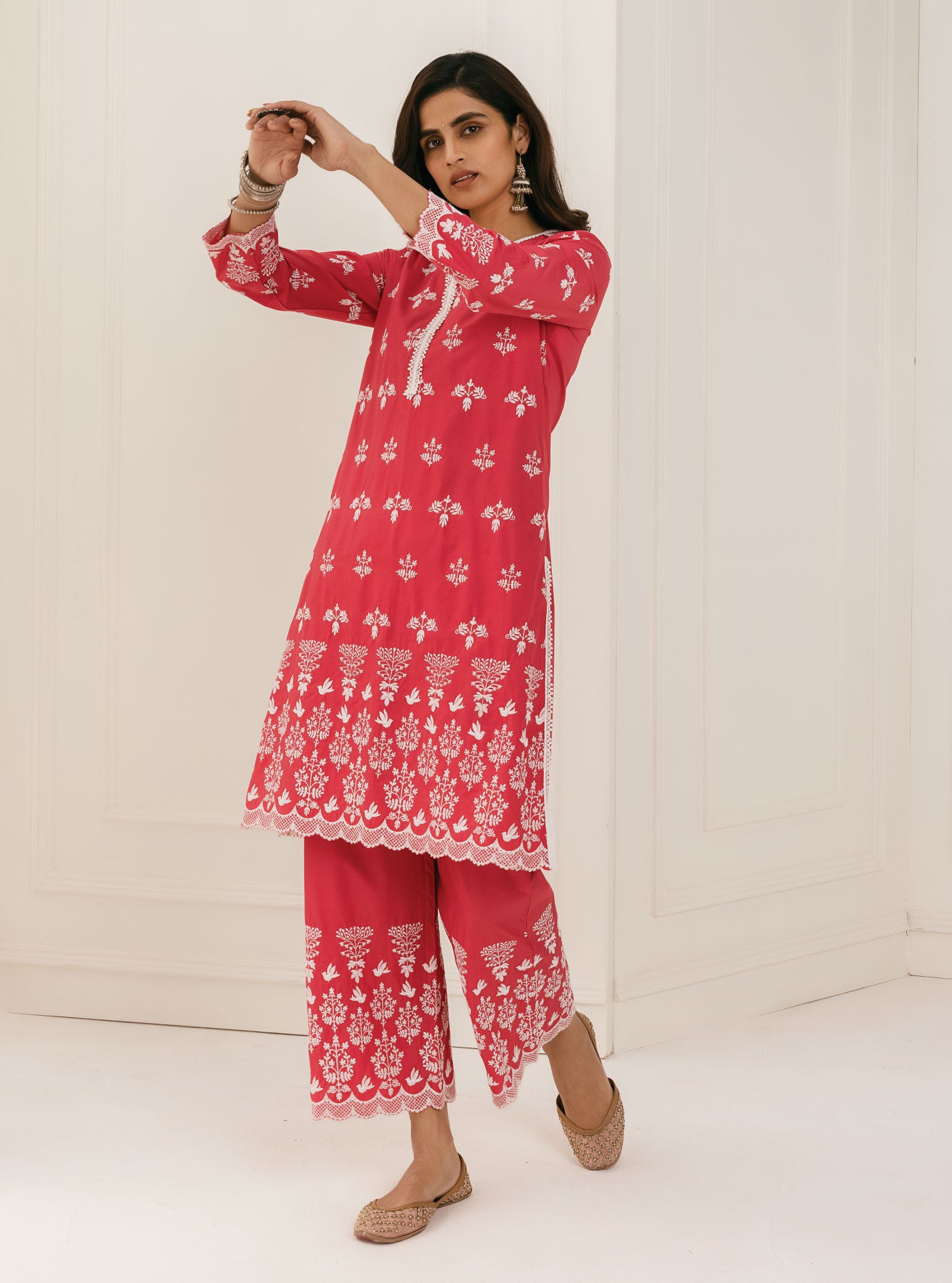 Prini Cotton Red Kurta with Palazzo Set