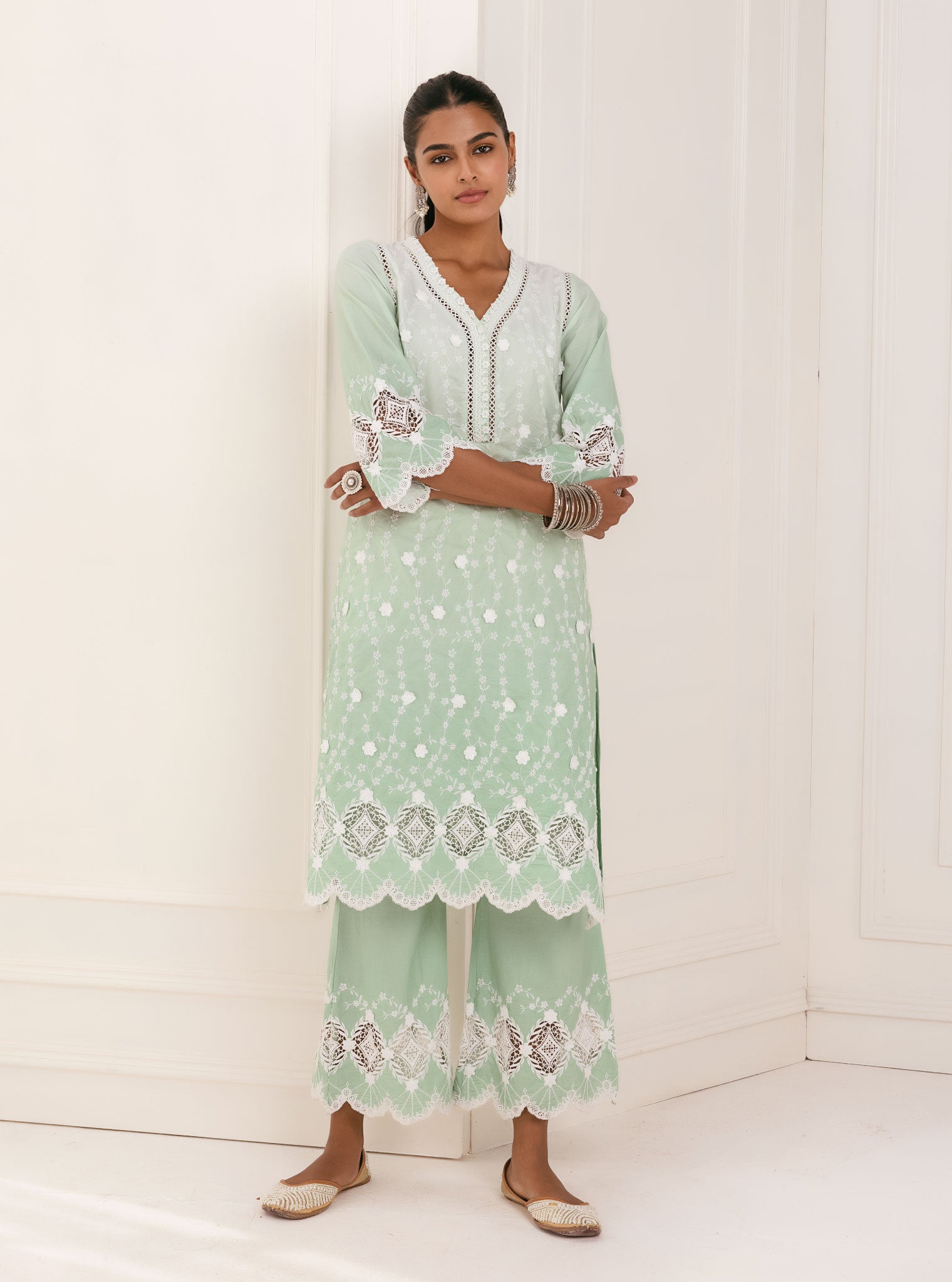 Purna Cotton Green Kurta with Palazzo Set
