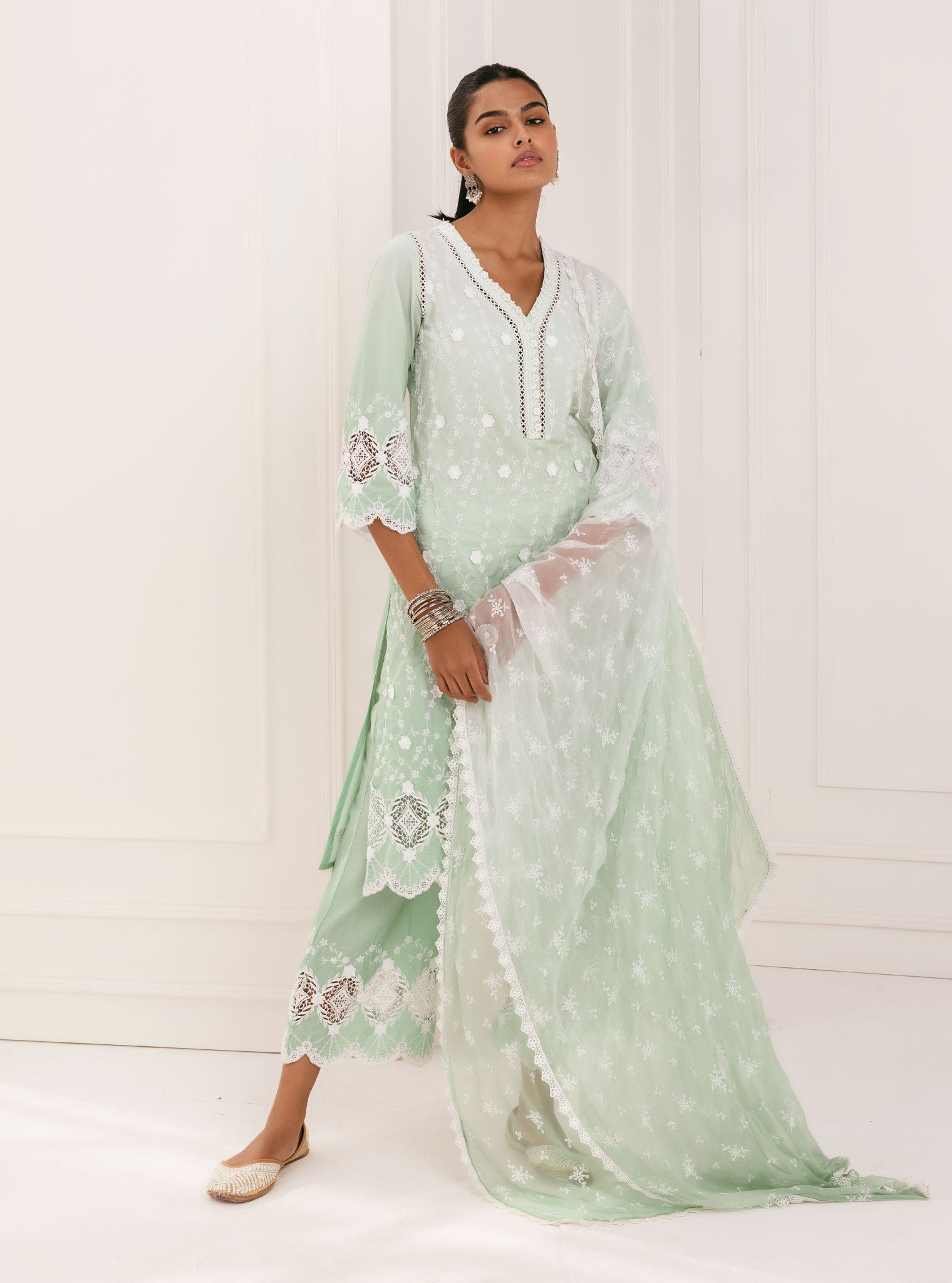 Purna Cotton Green Kurta with Palazzo Set