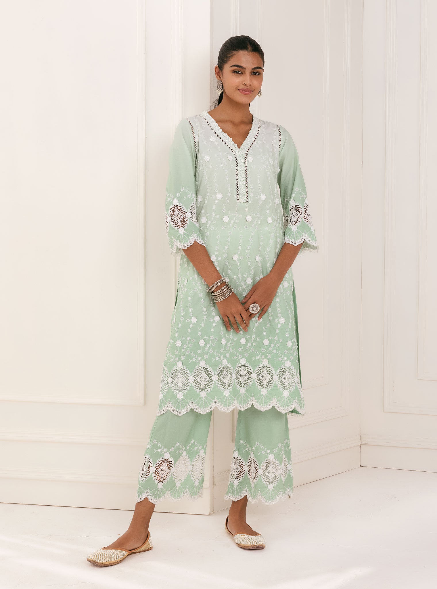 Purna Cotton Green Kurta with Palazzo Set