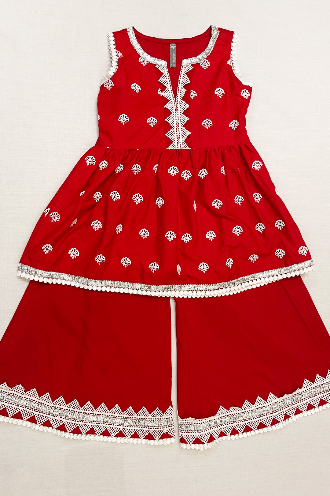 Figo Cotton Red Sharara Set
