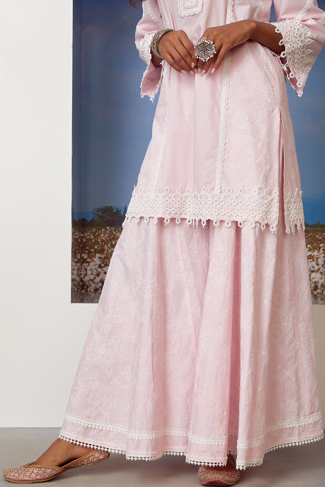 Reverie Cotton Pink Kurta with Sharara Set