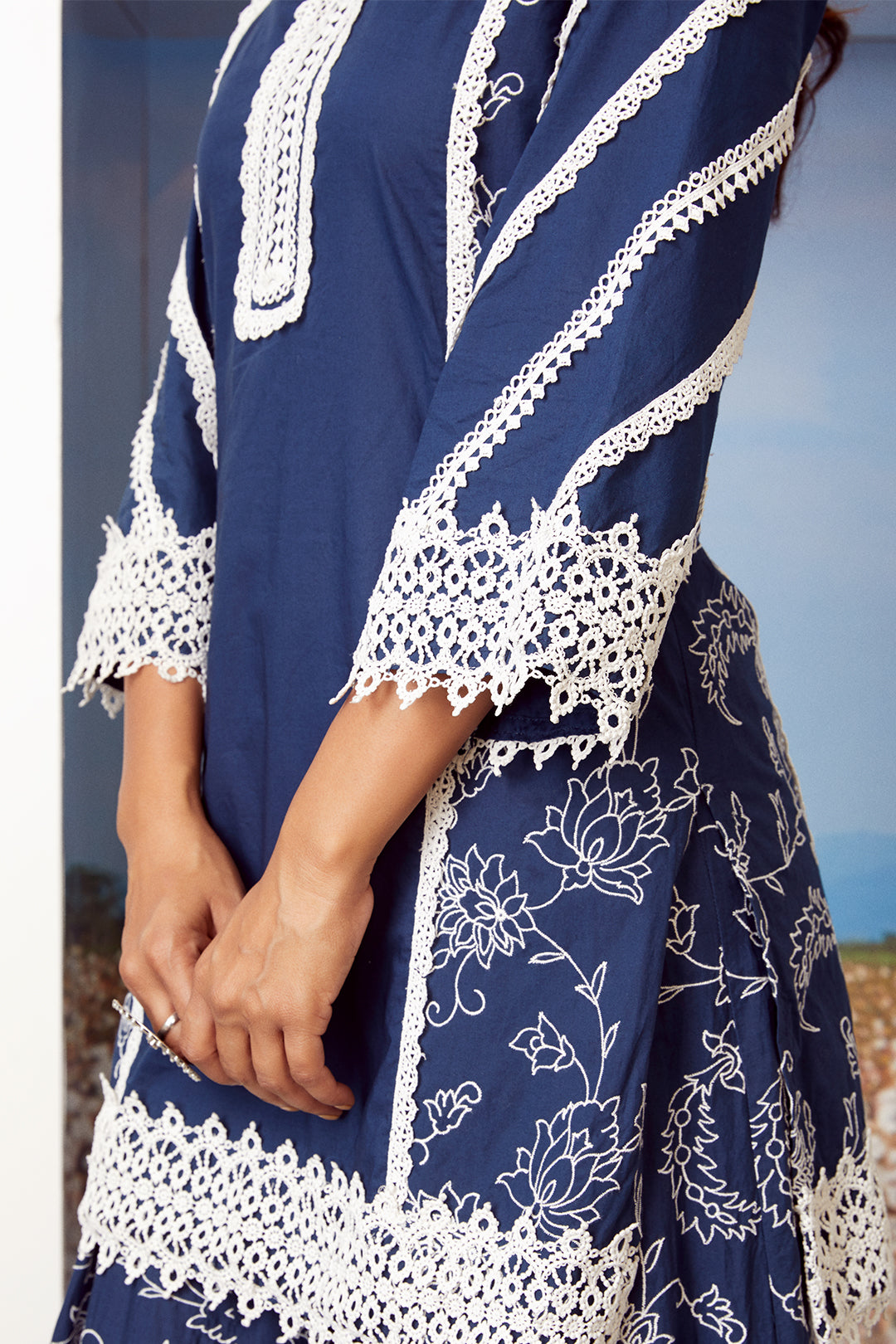Reverie Cotton Navy Kurta with Sharara Set