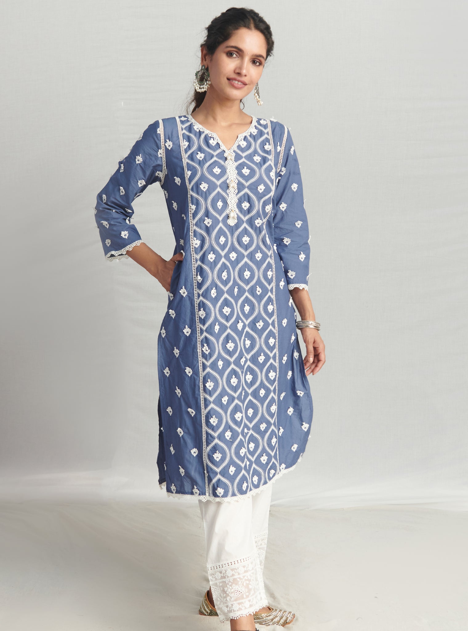 Mulmul Organza Rivona Navy kurta