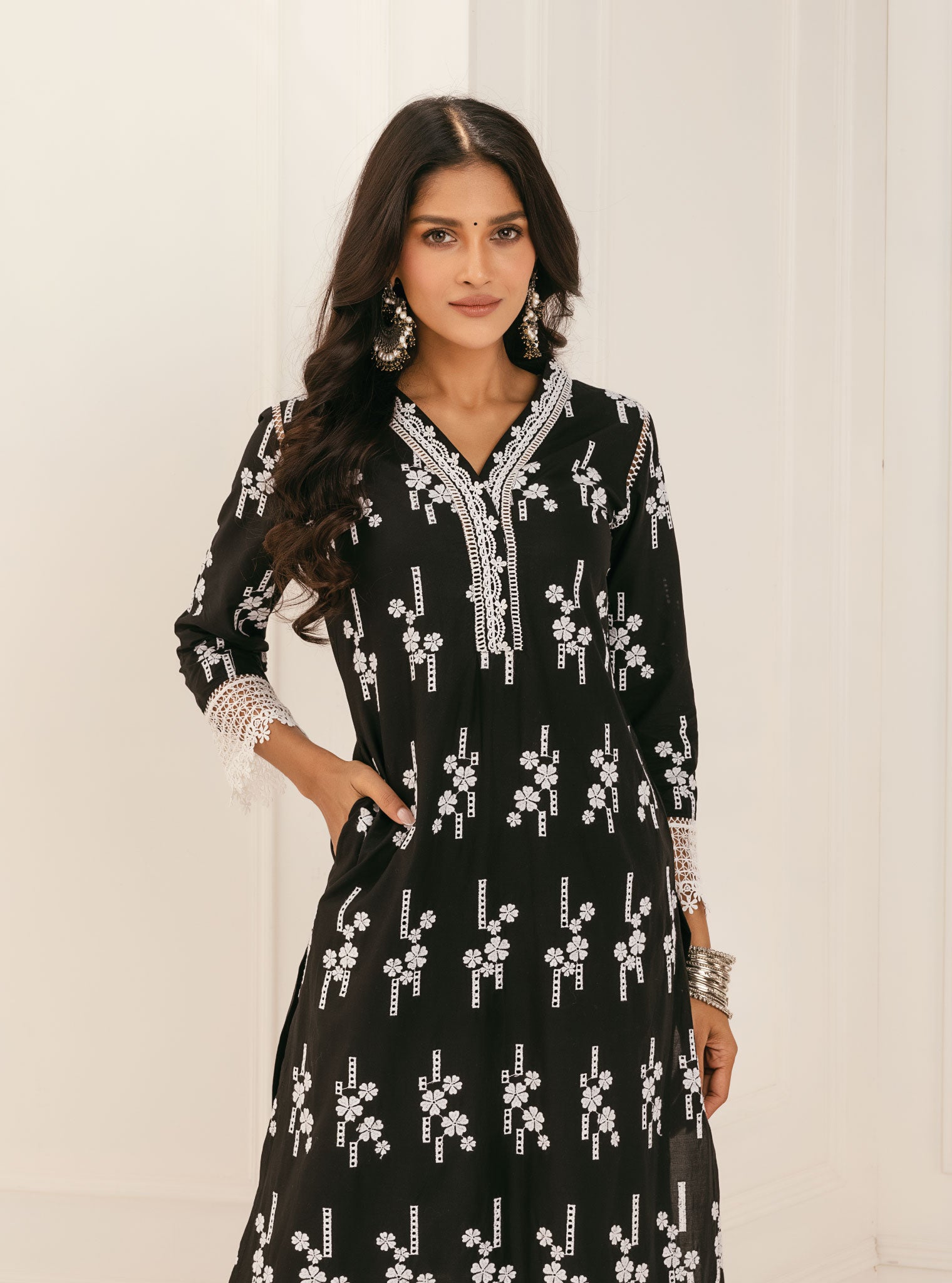 Riwa Cotton Black Kurta with Palazzo Set