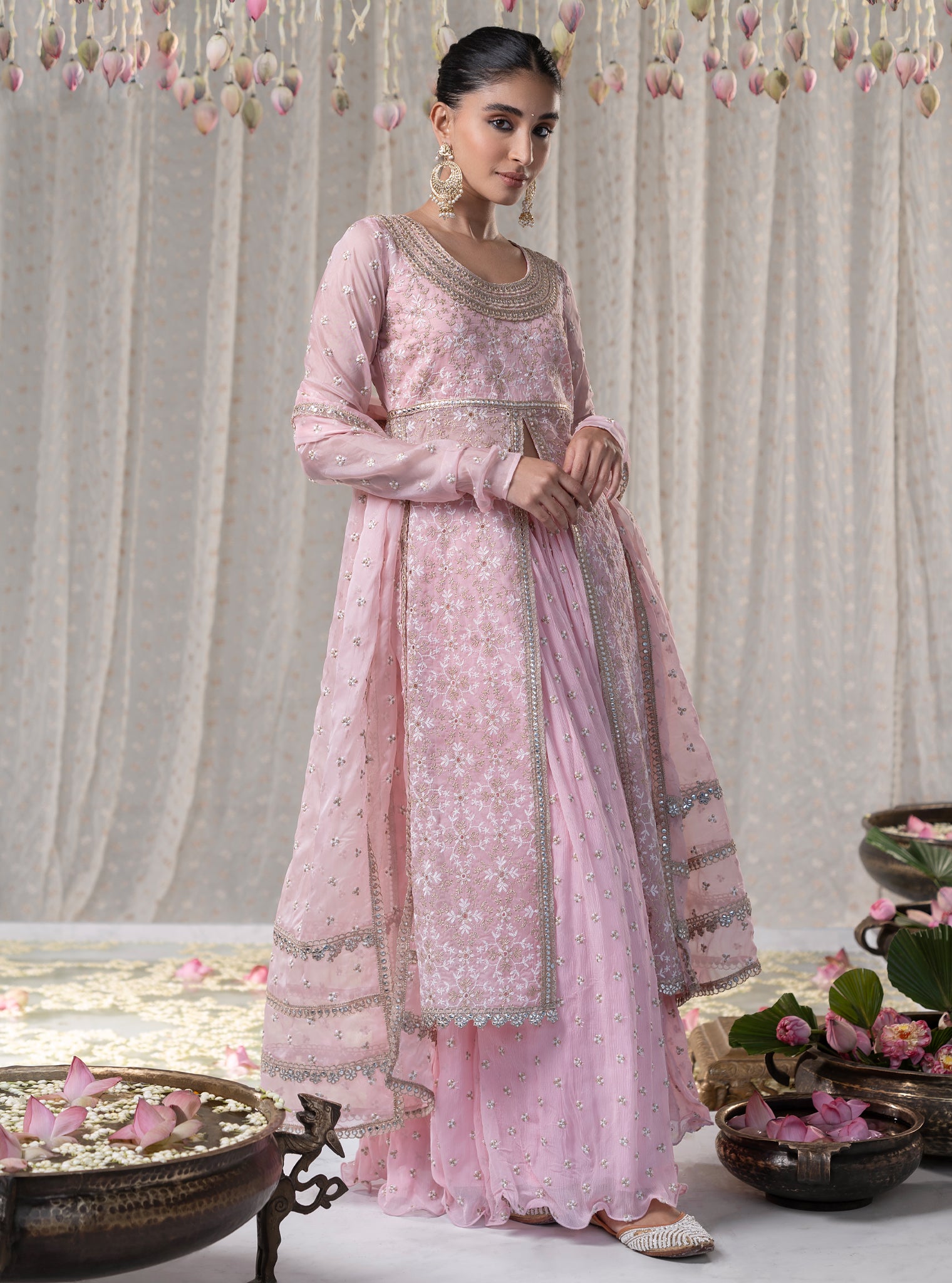Sajda Organza Pink Kurta with Skirt Set