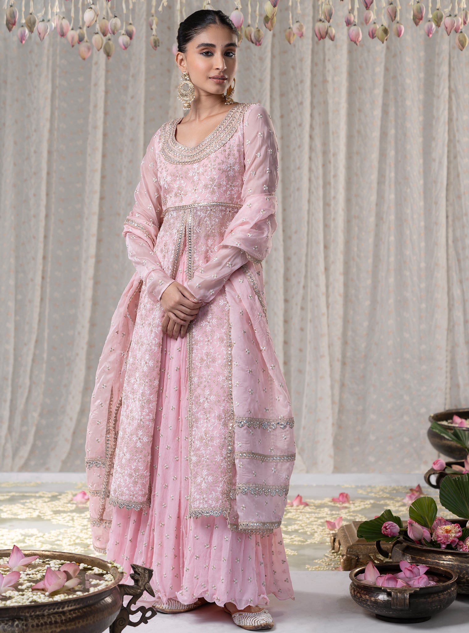 Sajda Organza Pink Kurta with Skirt Set