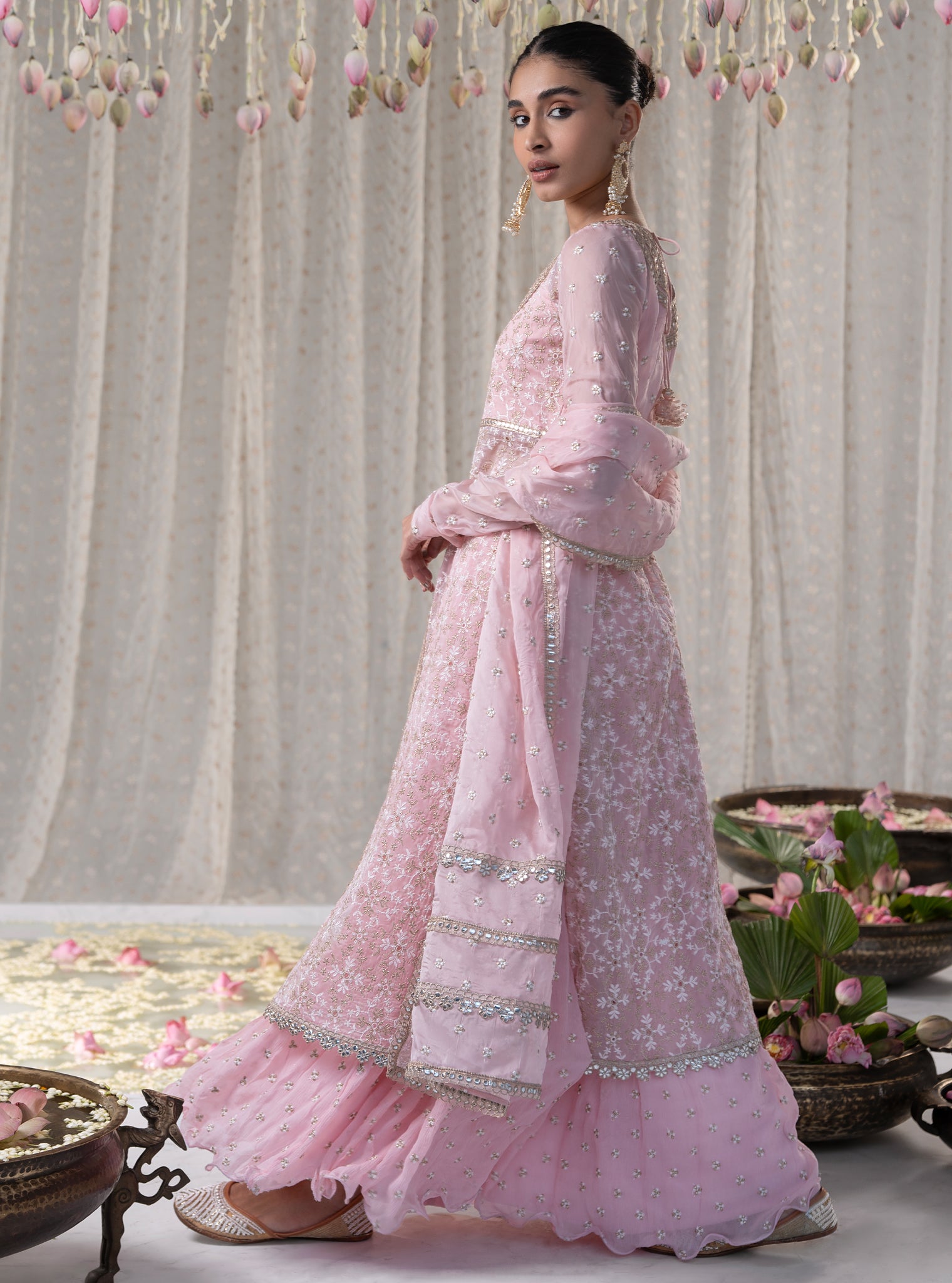 Sajda Organza Pink Kurta with Skirt Set