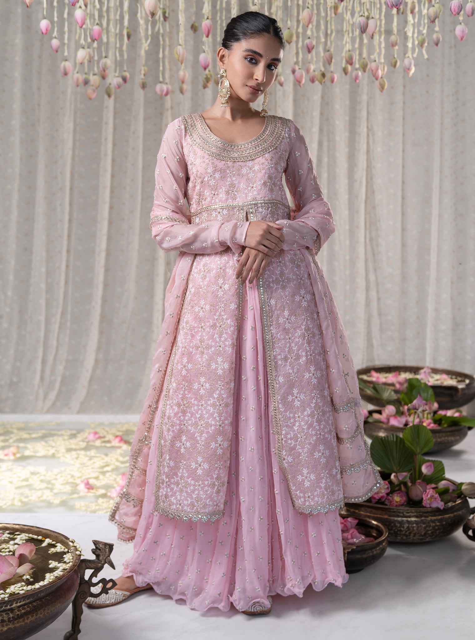 Sajda Organza Pink Kurta with Skirt Set