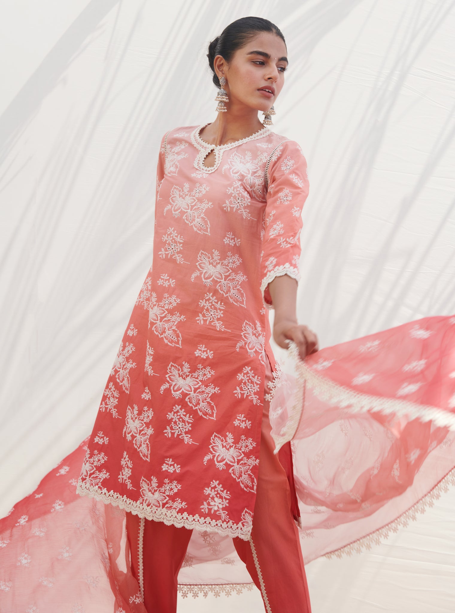 Savri Cotton Red Kurta Set