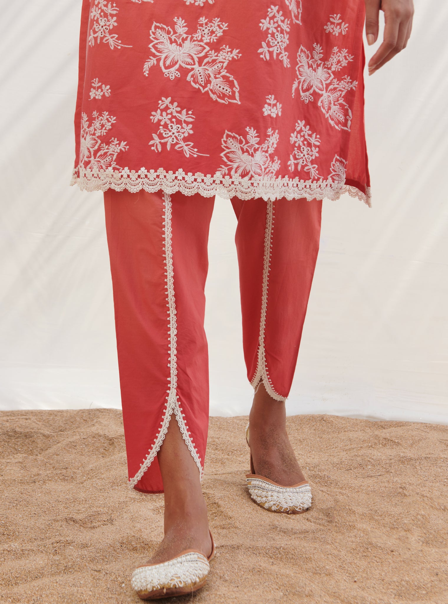 Savri Cotton Red Kurta Set
