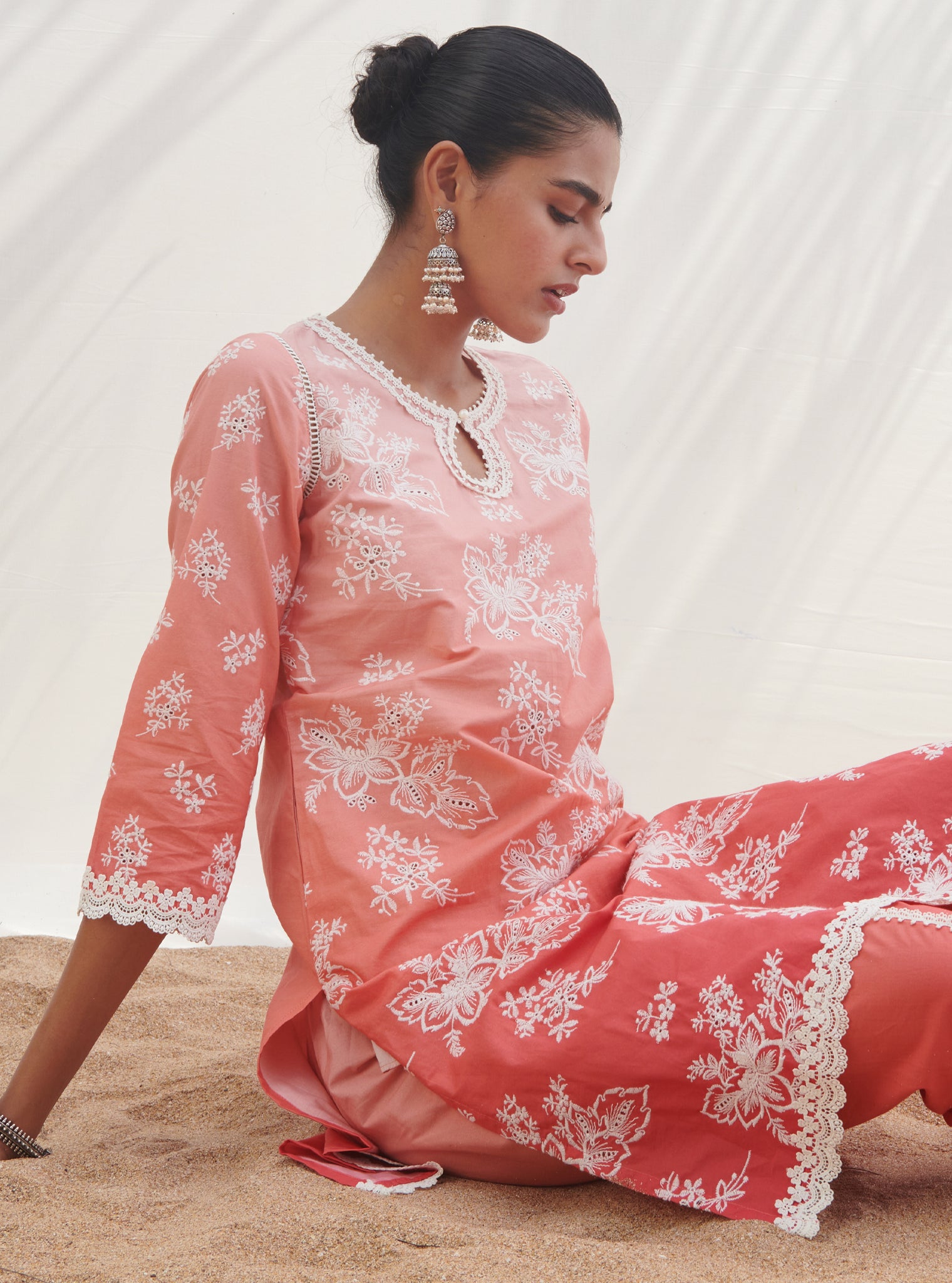 Savri Cotton Red Kurta Set