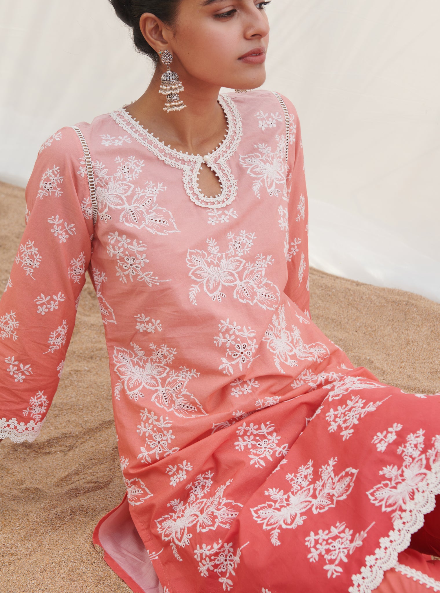 Savri Cotton Red Kurta Set