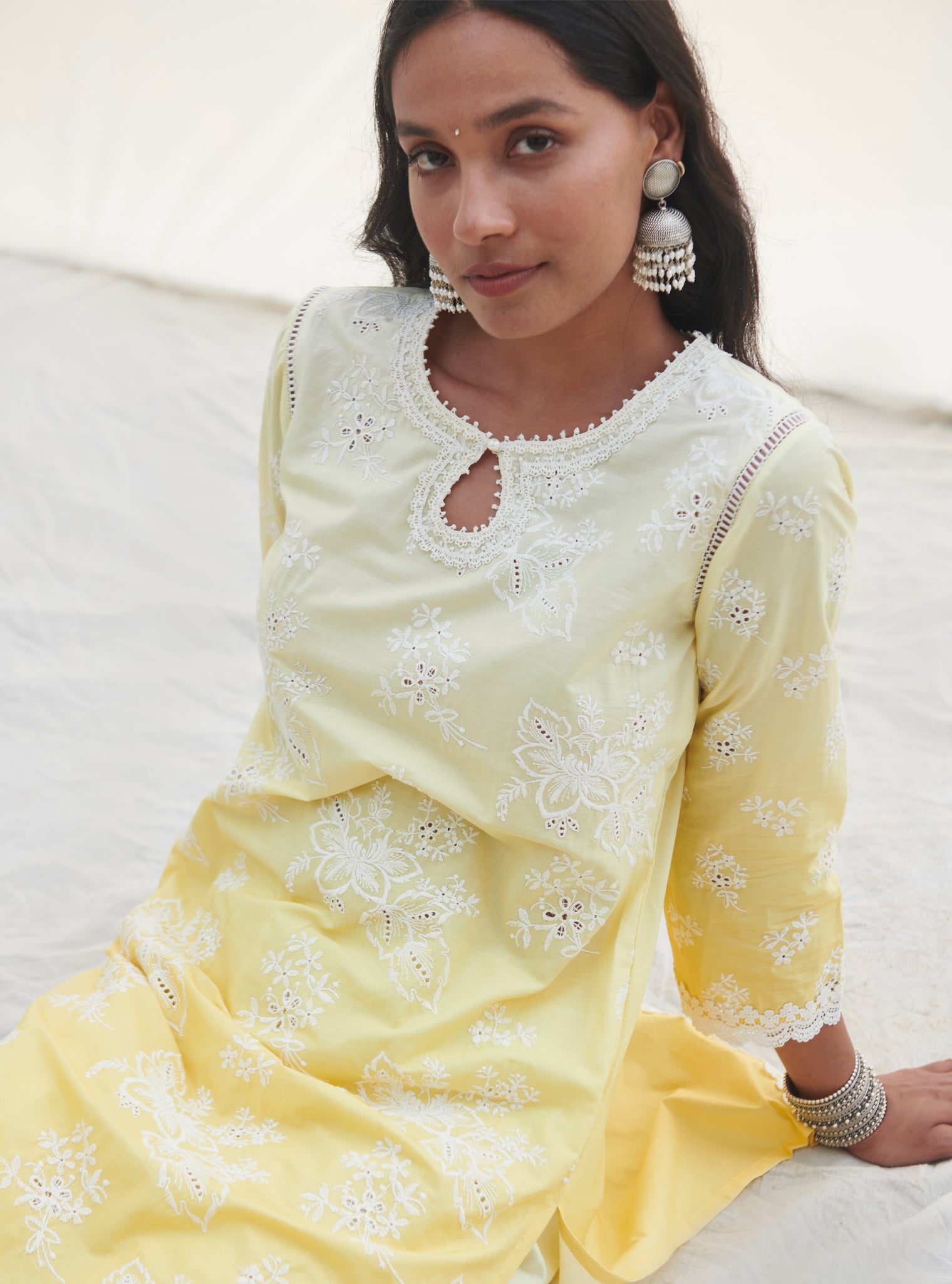 Savri Cotton Yellow Kurta Set
