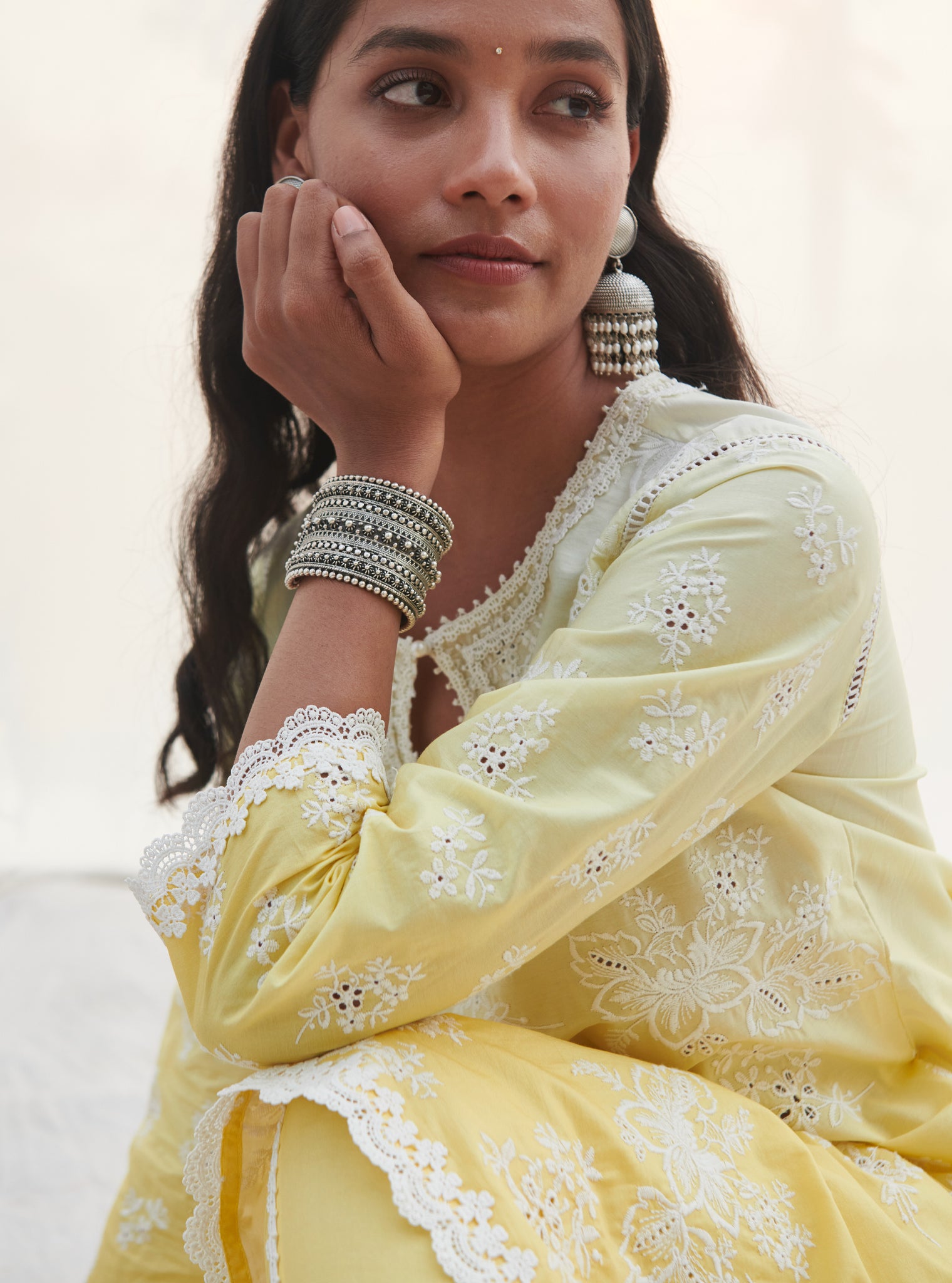 Savri Cotton Yellow Kurta Set